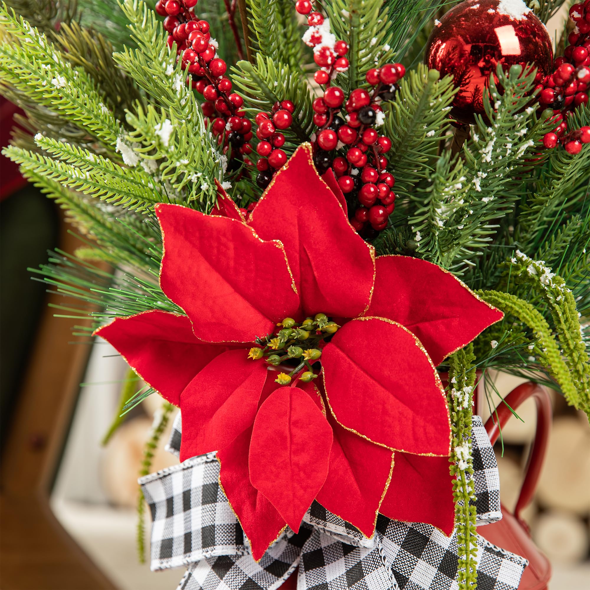 Foto 6 | Árbol De Pórtico De Navidad Glitzhome En Maceta De 35 Pulgadas Con Jarrón Rojo Y Cinta - Venta Internacional.