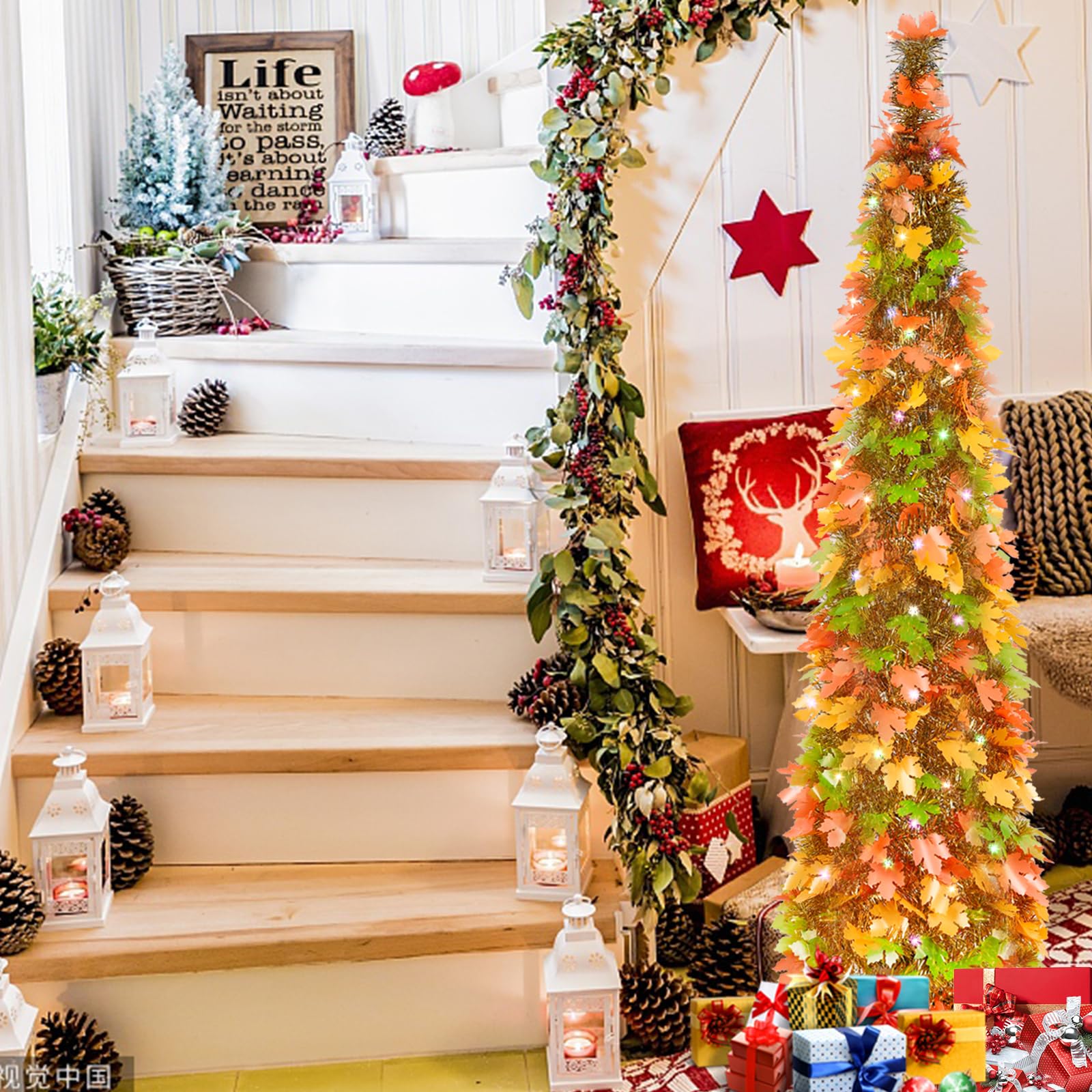 Foto 3 pulgar | Árbol De Navidad Macting Fall Con Luces De 5 Pies Con Soporte Y Led - Venta Internacional.
