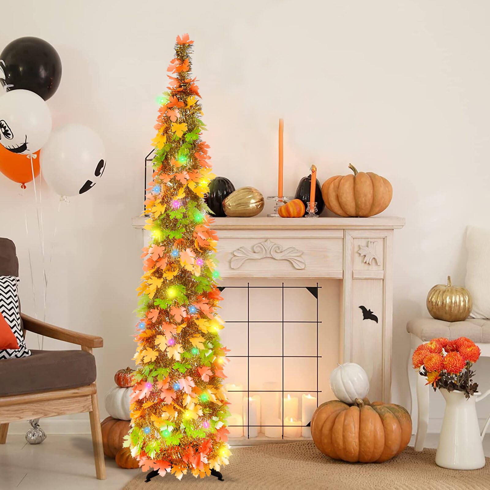 Foto 7 pulgar | Árbol De Navidad Macting Fall Con Luces De 5 Pies Con Soporte Y Led - Venta Internacional.