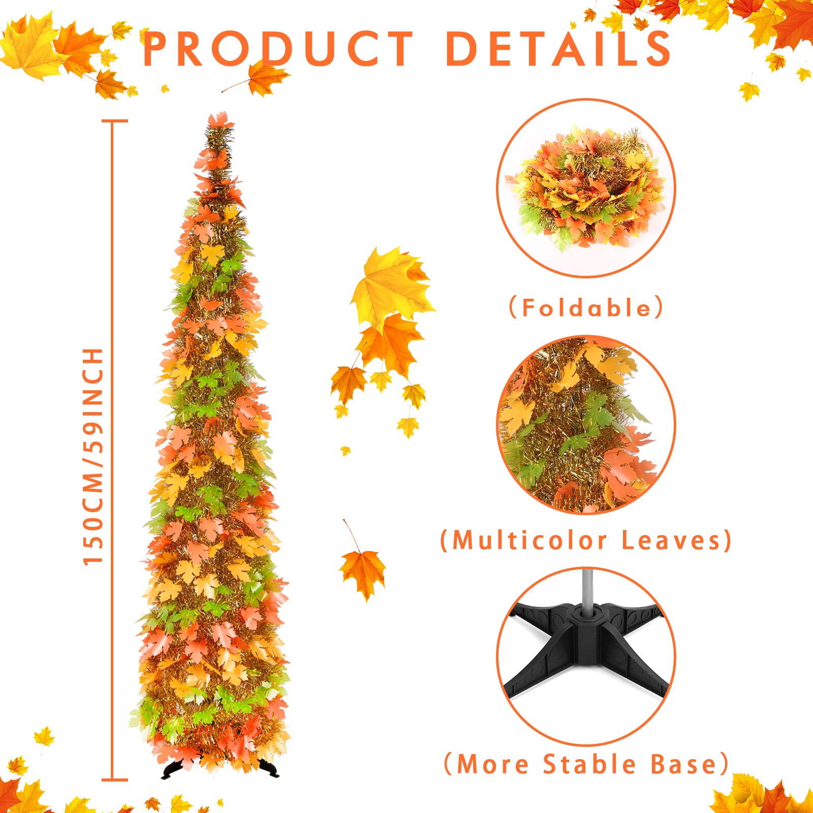 Foto 8 pulgar | Árbol De Navidad Macting Fall Con Luces De 5 Pies Con Soporte Y Led - Venta Internacional.