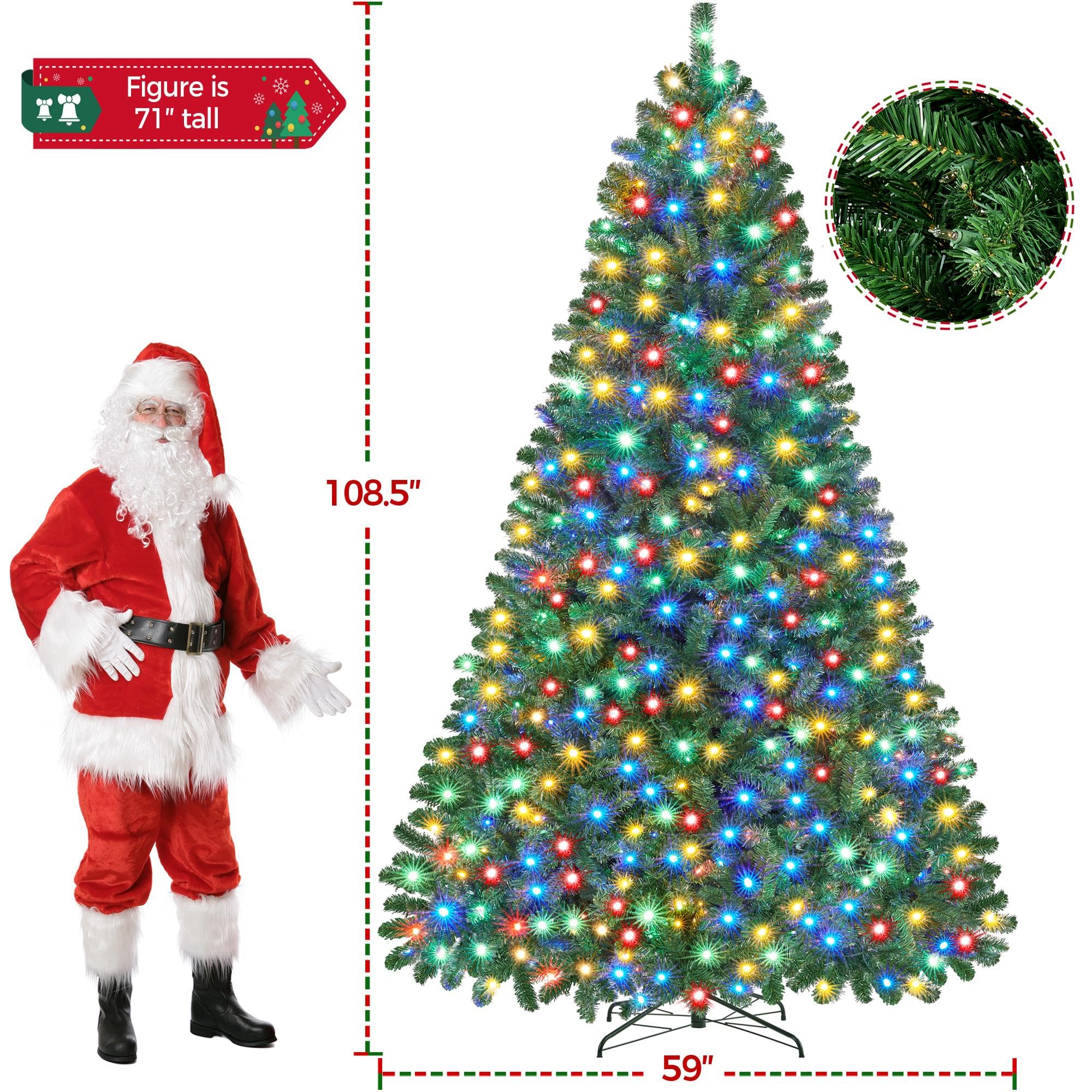 Foto 3 pulgar | Árbol De Navidad Yaheetech, Abeto Preiluminado De 9 Pies Con 850 Luces Led - Venta Internacional.