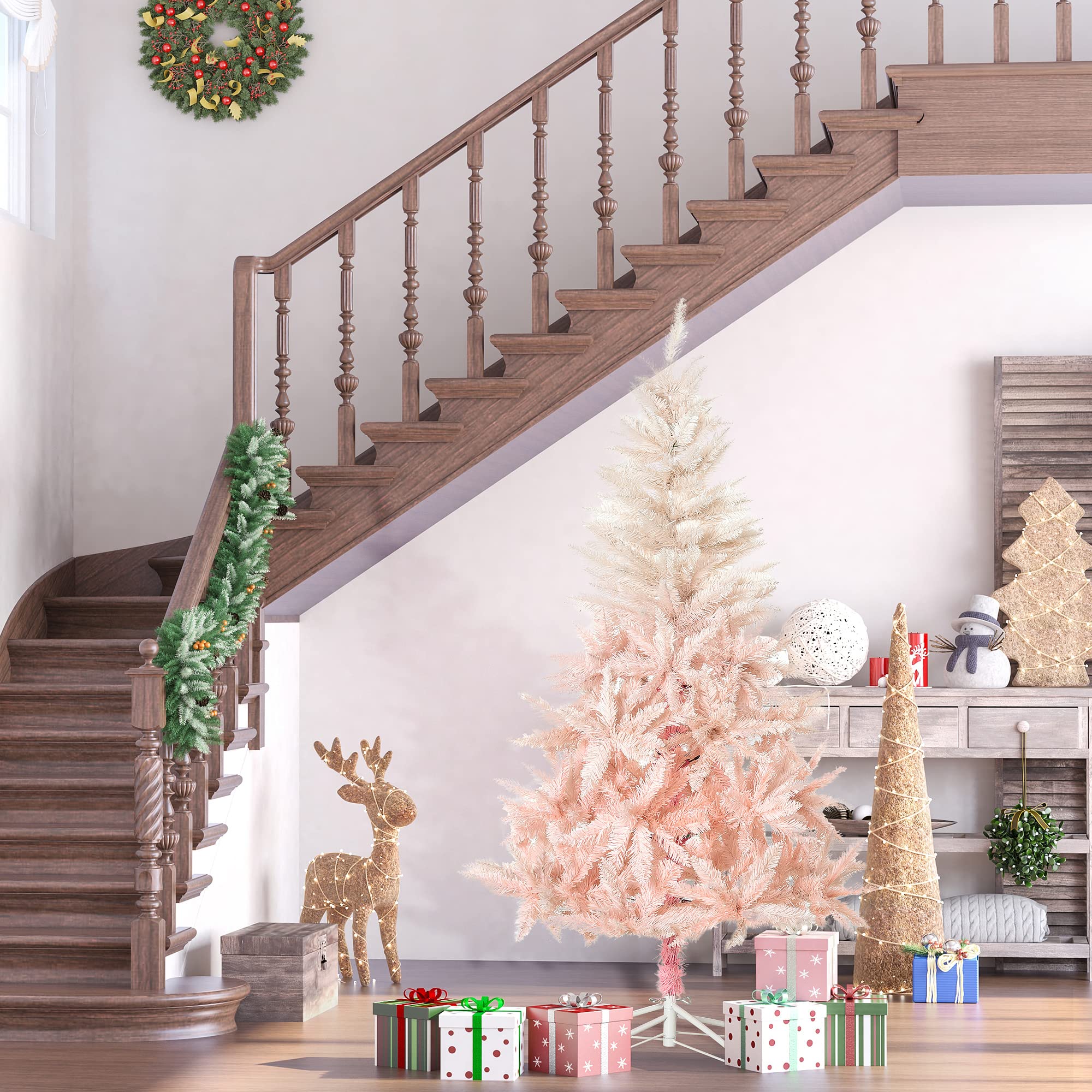 Foto 2 | Árbol De Navidad Homcom De 7 Pies, Abeto Artificial Sin Iluminación, Rosa - Venta Internacional.