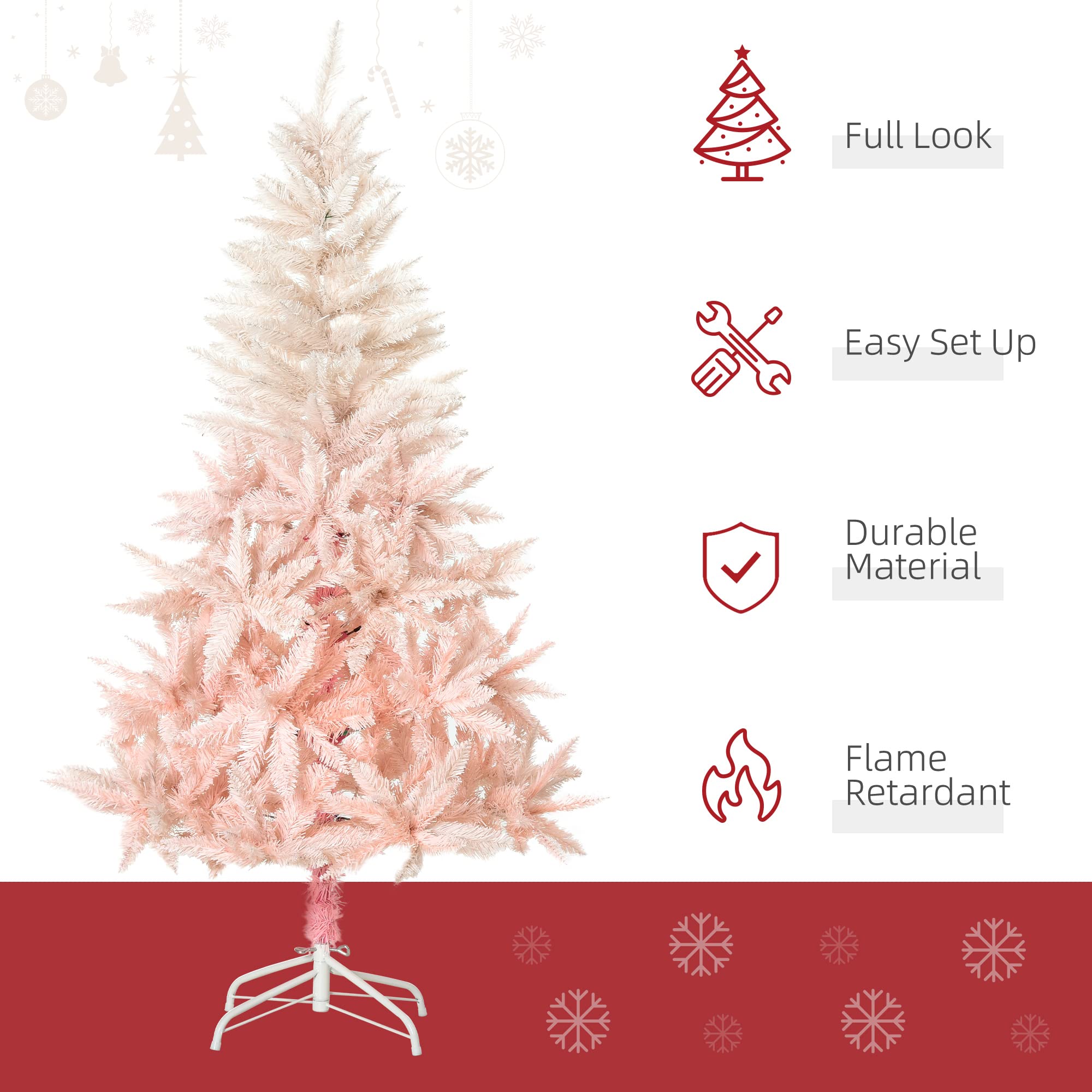 Foto 4 pulgar | Árbol De Navidad Homcom De 7 Pies, Abeto Artificial Sin Iluminación, Rosa - Venta Internacional.