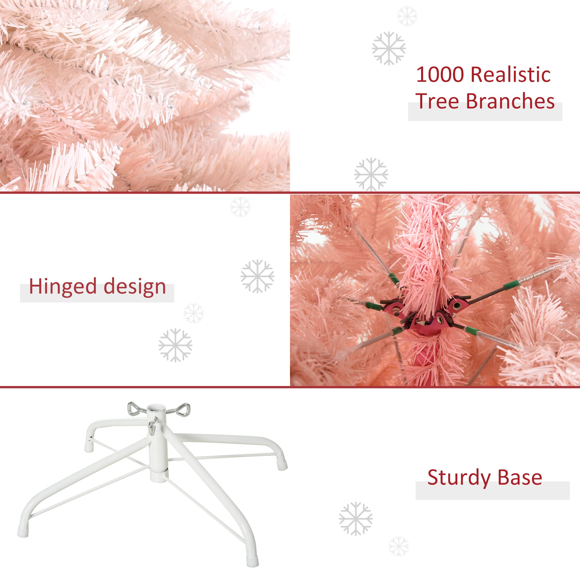 Foto 7 pulgar | Árbol De Navidad Homcom De 7 Pies, Abeto Artificial Sin Iluminación, Rosa - Venta Internacional.