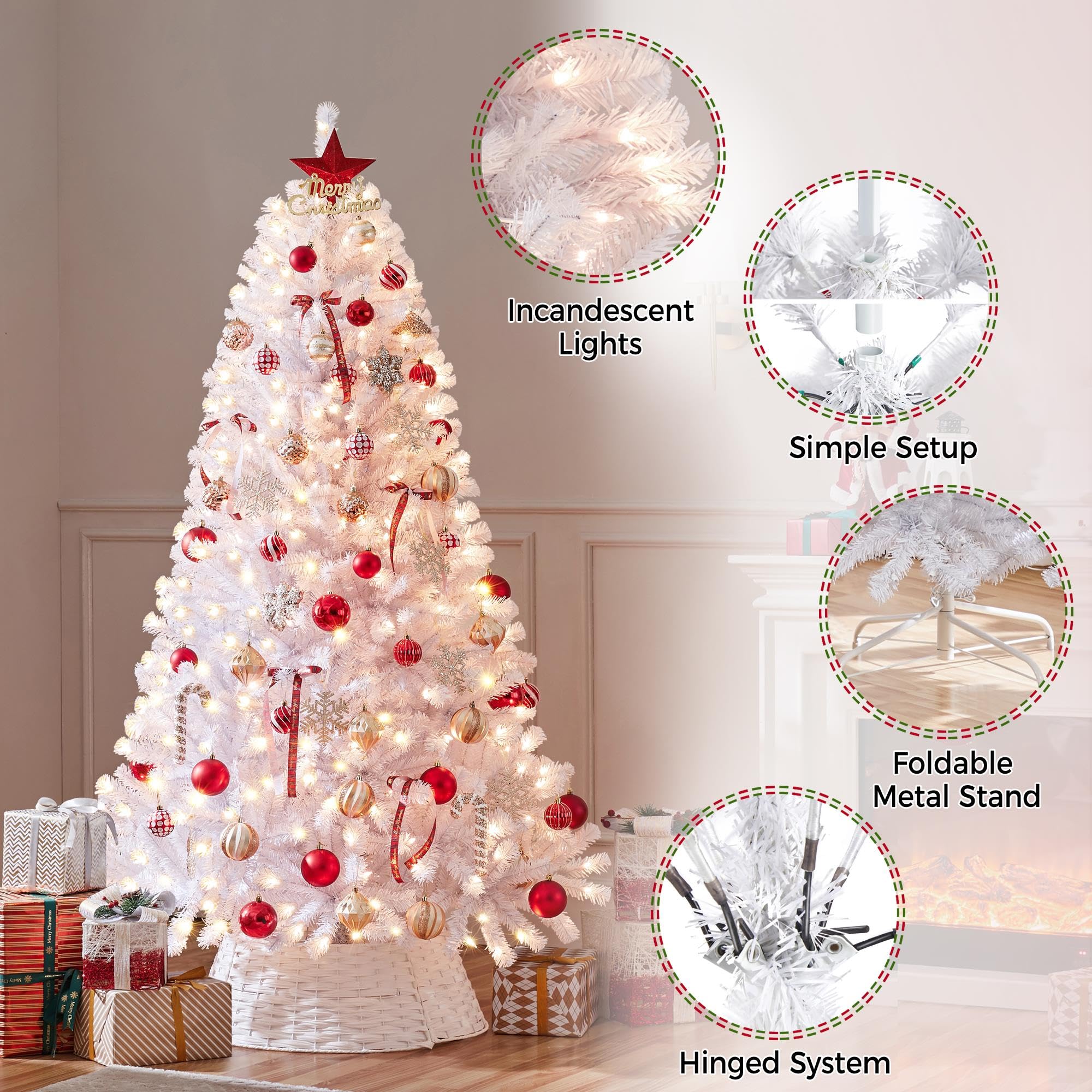 Foto 5 pulgar | Árbol De Navidad Yaheetech, Abeto Preiluminado, 1,83 M, Con 300 Luces - Venta Internacional.
