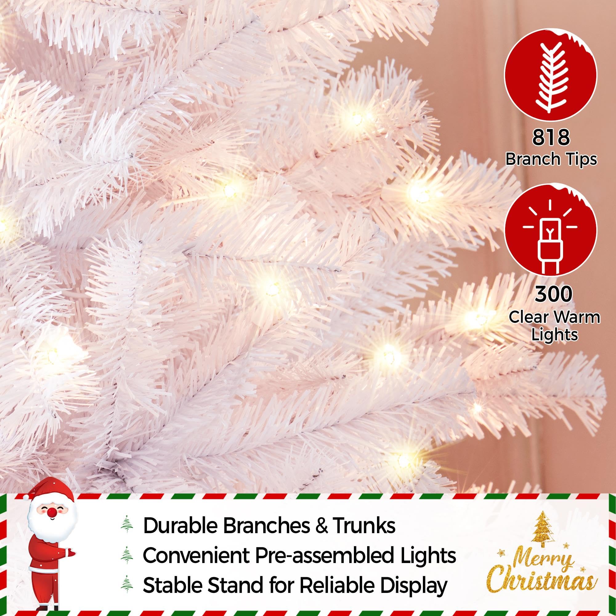 Foto 6 pulgar | Árbol De Navidad Yaheetech, Abeto Preiluminado, 1,83 M, Con 300 Luces - Venta Internacional.