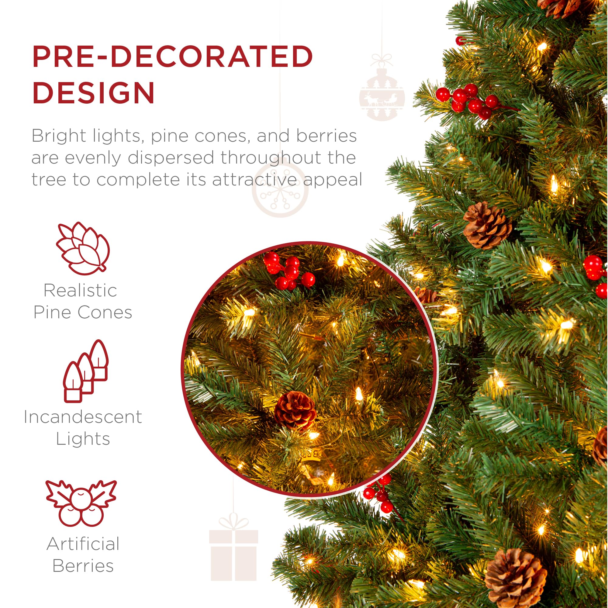 Foto 4 pulgar | Árbol De Navidad Best Choice Products De 1,4 M Con Luces Y Decoraciones - Venta Internacional.