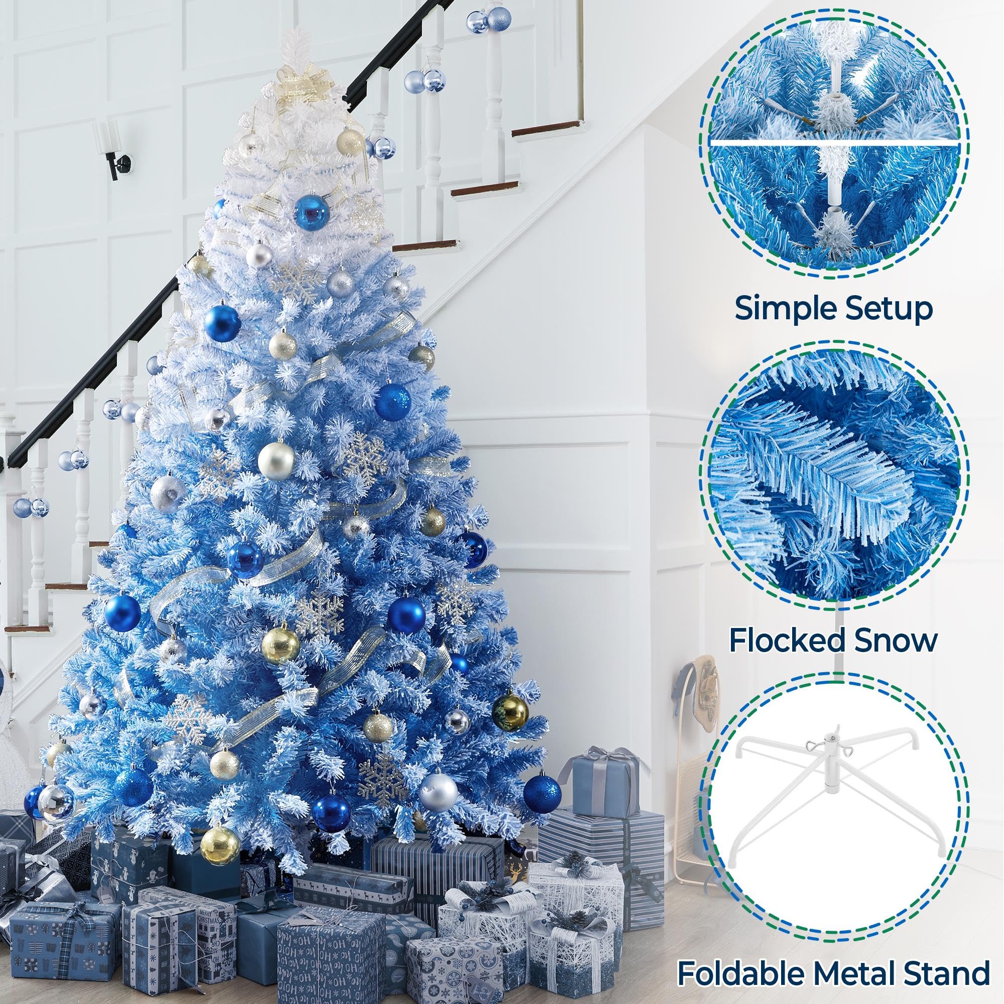 Foto 3 pulgar | Árbol De Navidad Yaheetech De Pino Con Bisagras De 2,28 M Y 1284 Puntas, Color Azul - Venta Internacional.