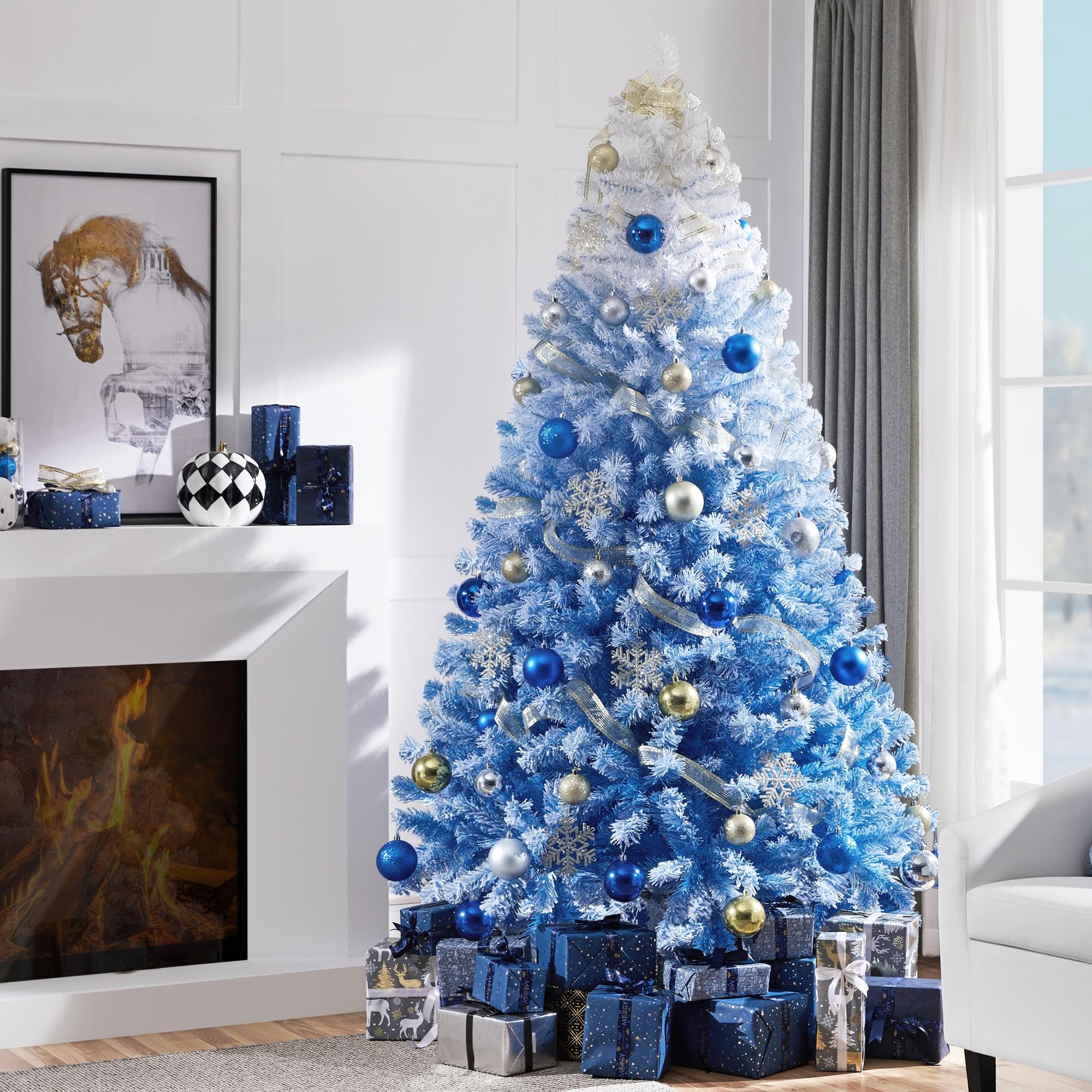 Foto 5 pulgar | Árbol De Navidad Yaheetech De Pino Con Bisagras De 2,28 M Y 1284 Puntas, Color Azul - Venta Internacional.