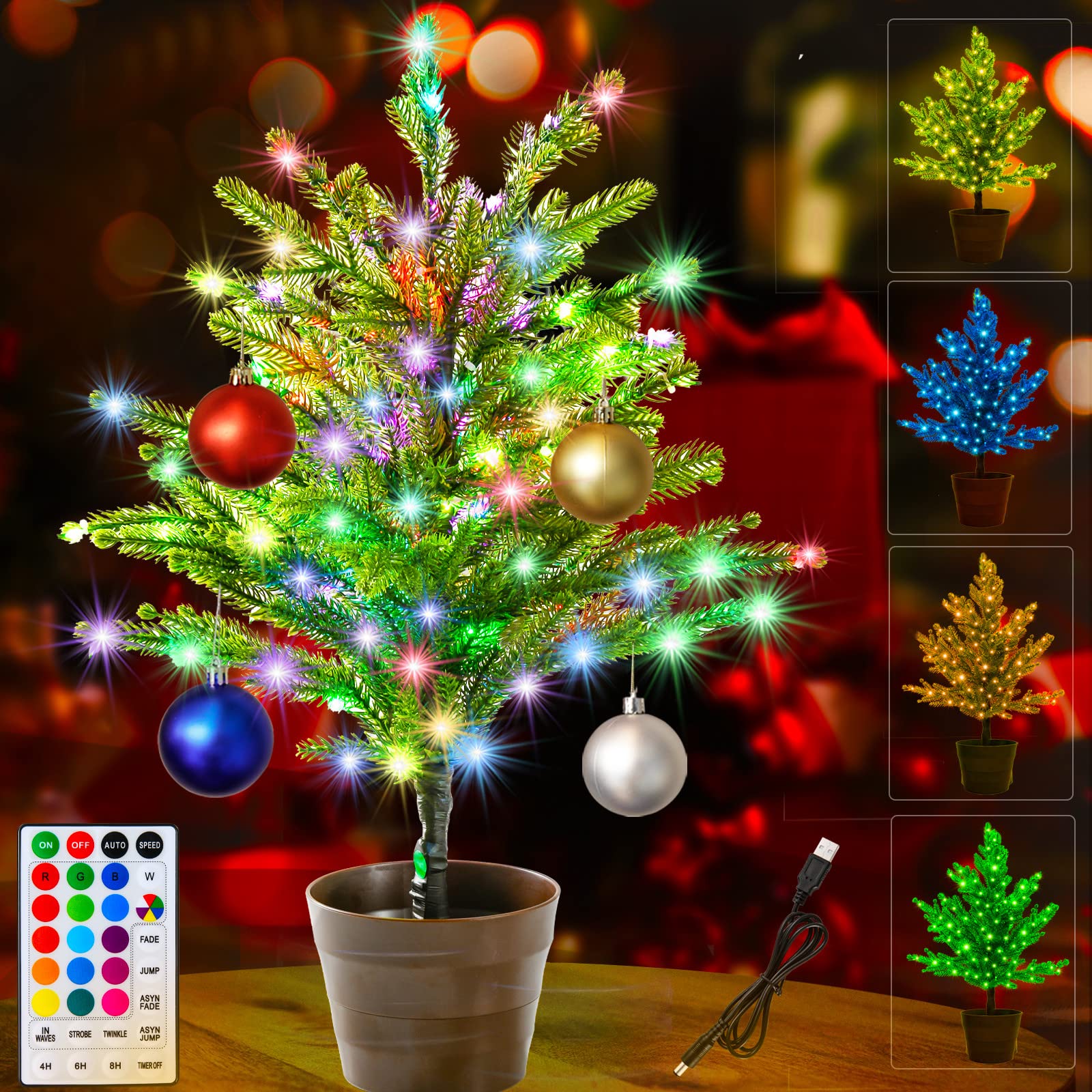 Árbol De Navidad Pooqla De Mesa Iluminado Con Mando A Distancia De 80 Led Rgb - Venta Internacional. $931