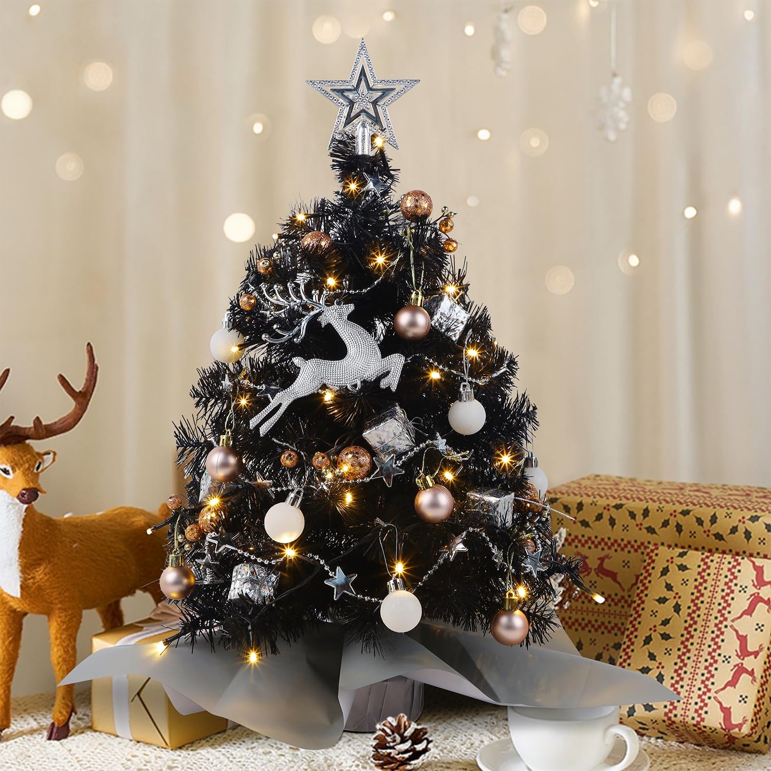 Foto 2 pulgar | Árbol De Navidad Juegoal Negro Mini De 60 Cm Con 50 Luces Led - Venta Internacional.