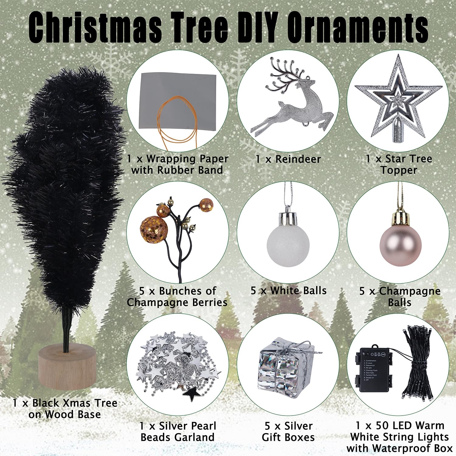 Foto 2 | Árbol De Navidad Juegoal Negro Mini De 60 Cm Con 50 Luces Led - Venta Internacional.