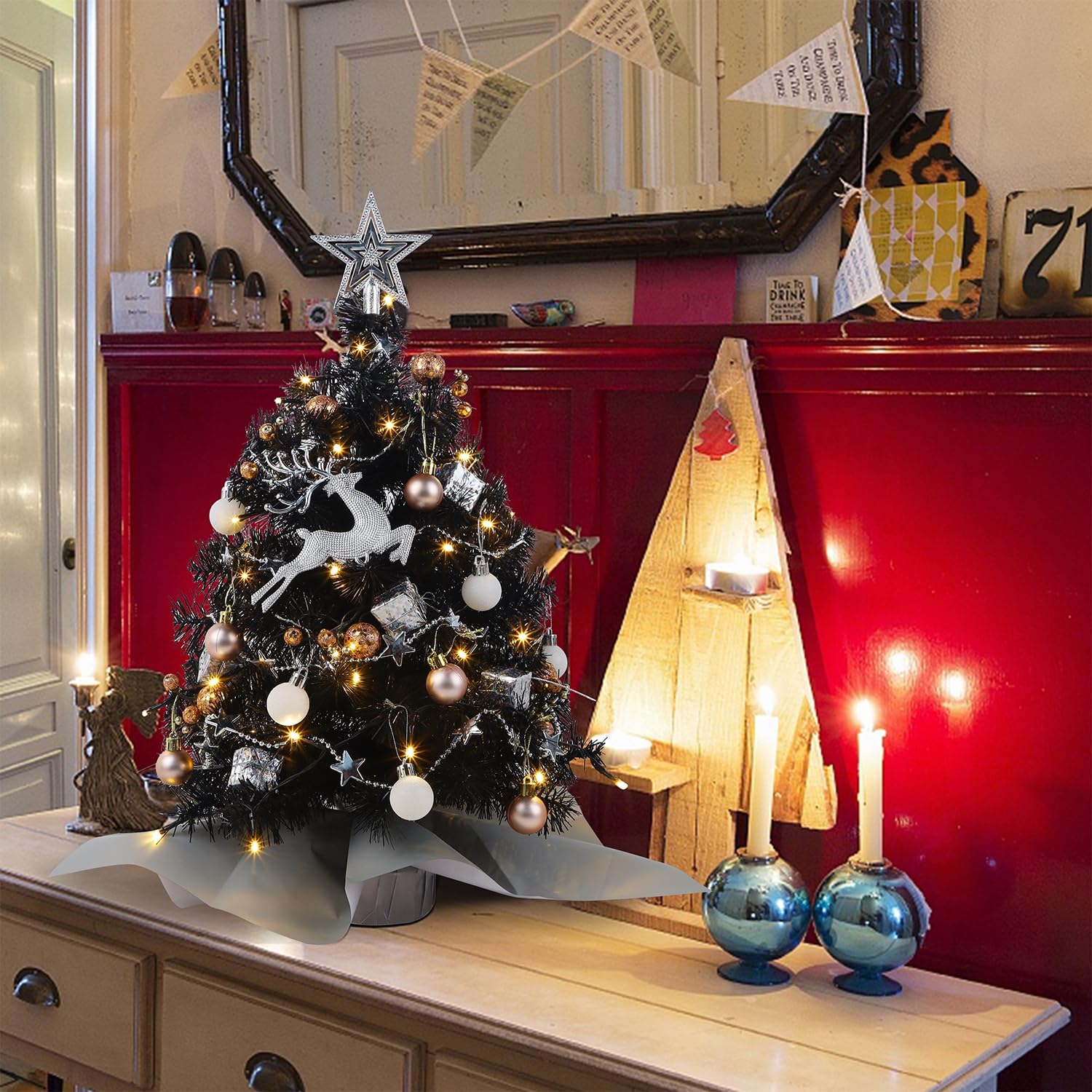 Foto 4 pulgar | Árbol De Navidad Juegoal Negro Mini De 60 Cm Con 50 Luces Led - Venta Internacional.