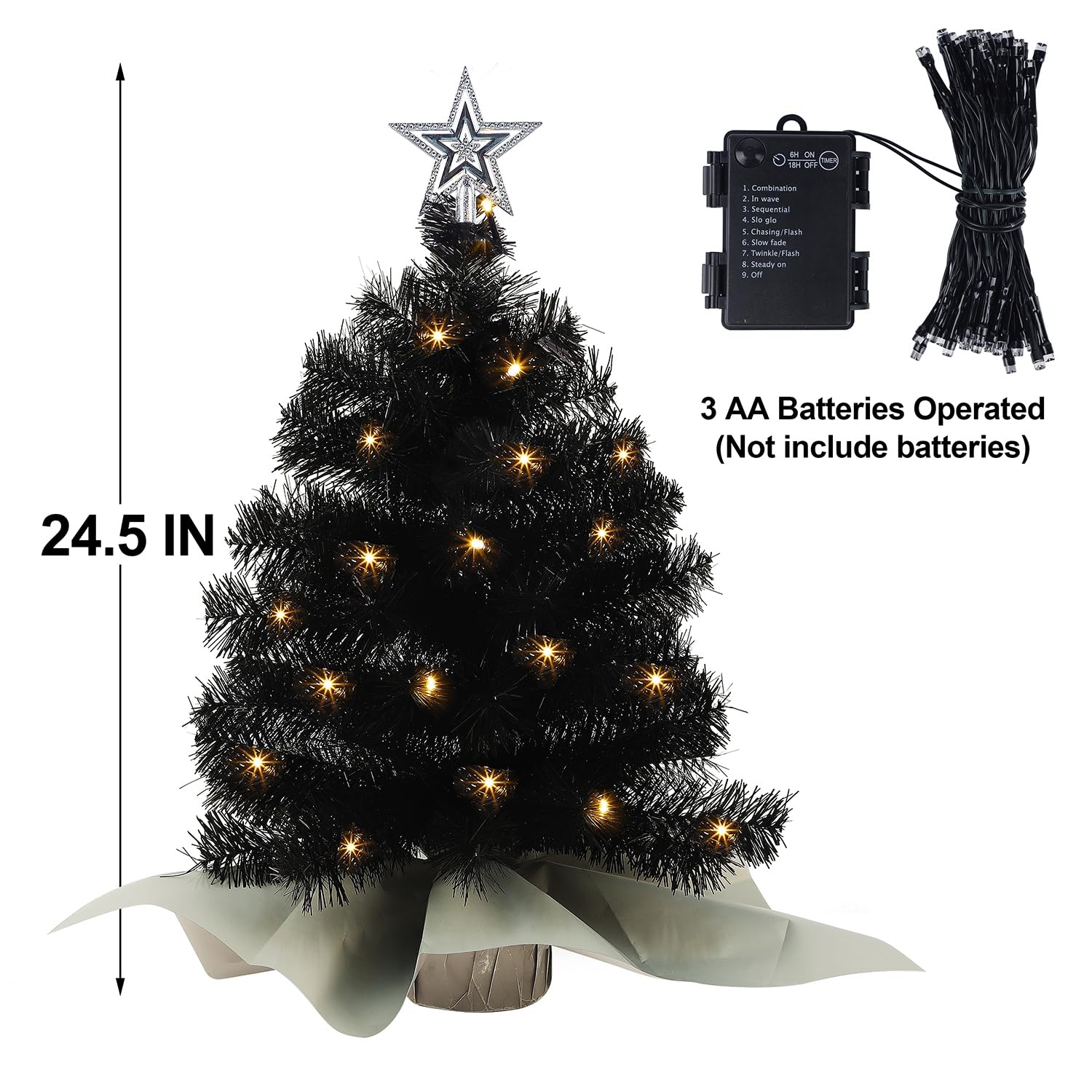 Foto 5 pulgar | Árbol De Navidad Juegoal Negro Mini De 60 Cm Con 50 Luces Led - Venta Internacional.