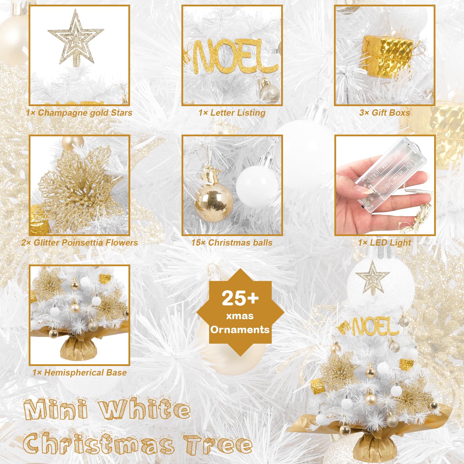 Foto 5 pulgar | Árbol De Navidad Xmasexp Mini Blanco Con Luz De Pvc De 50 Cm - Venta Internacional.