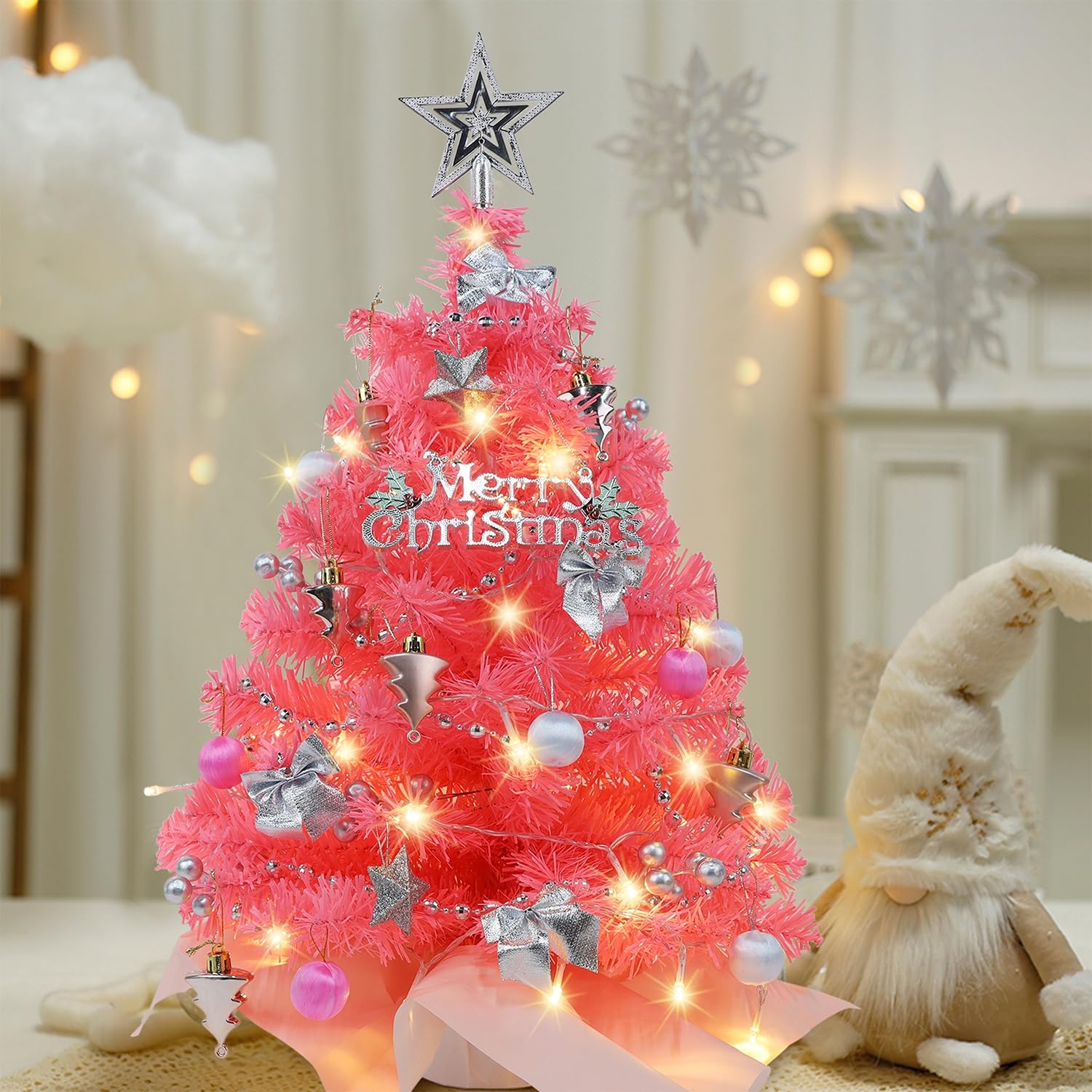 Foto 2 pulgar | Árbol De Navidad Juegoal Mini Rosa De 60 Cm Con 50 Luces Led - Venta Internacional.