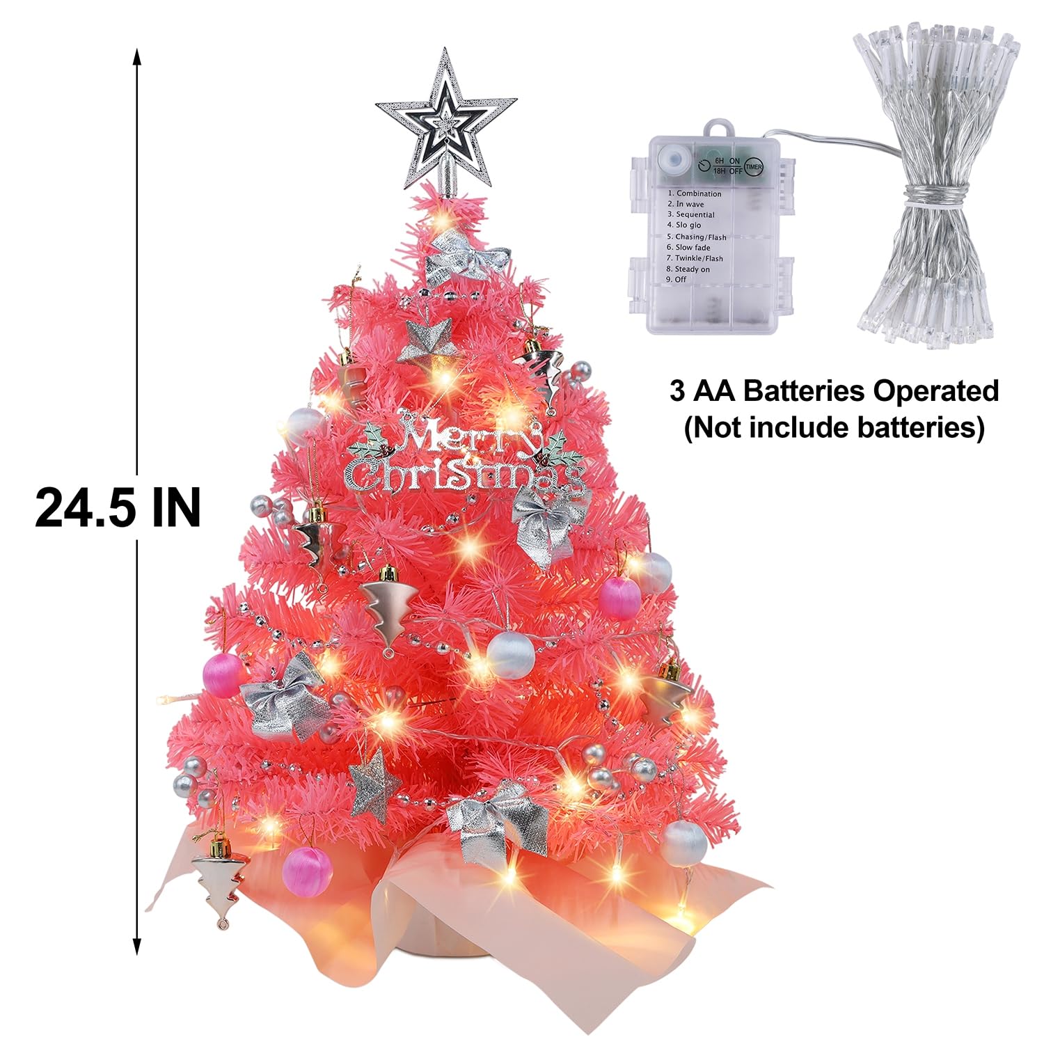 Foto 5 pulgar | Árbol De Navidad Juegoal Mini Rosa De 60 Cm Con 50 Luces Led - Venta Internacional.