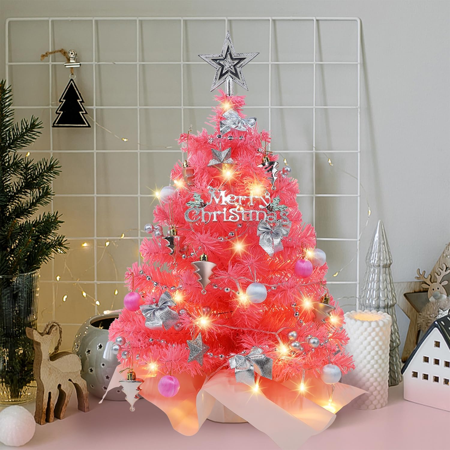 Foto 6 pulgar | Árbol De Navidad Juegoal Mini Rosa De 60 Cm Con 50 Luces Led - Venta Internacional.