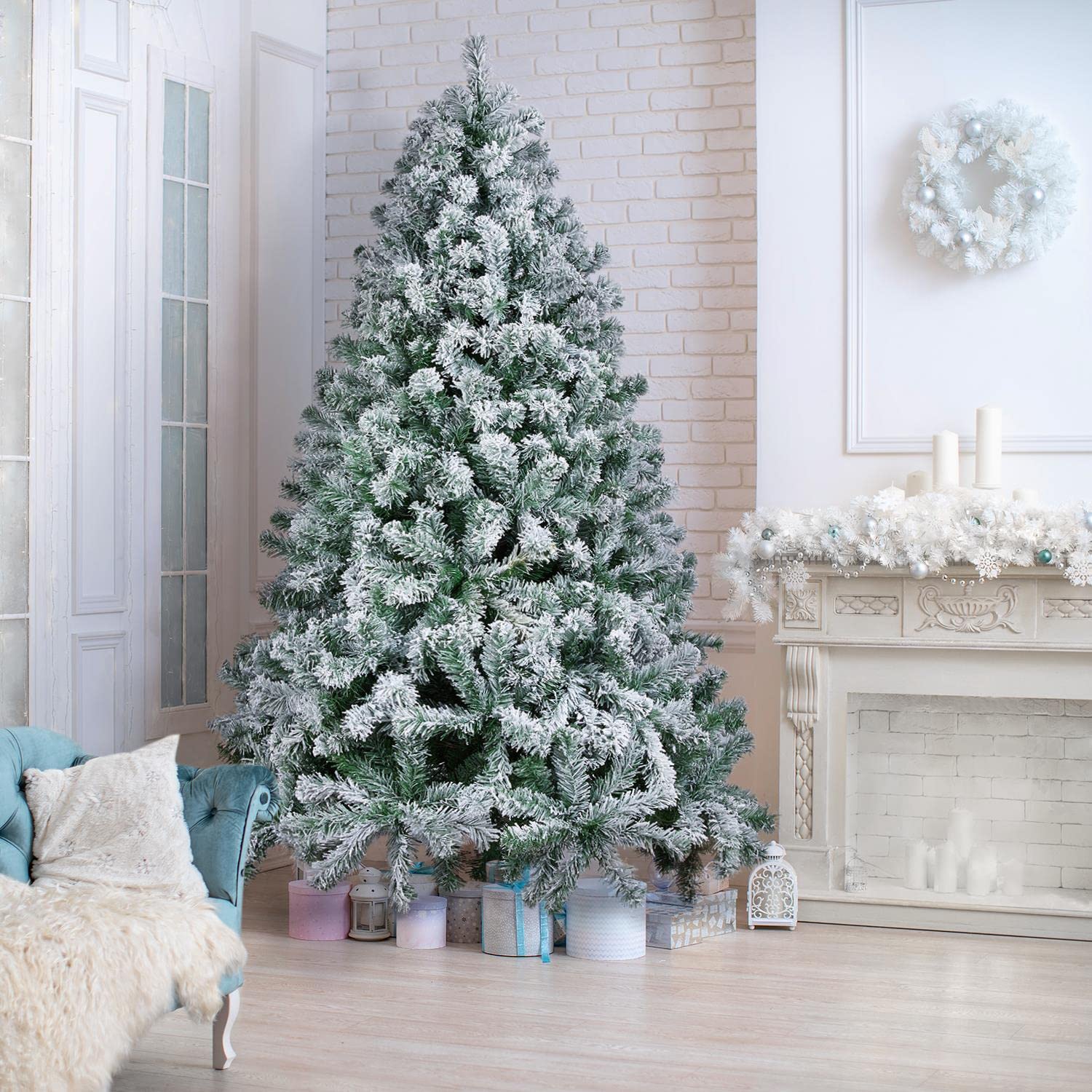 Foto 4 pulgar | Árbol De Navidad Yaheetech De 2,3 M, Preiluminado, Con Luces, Flocado - Venta Internacional.