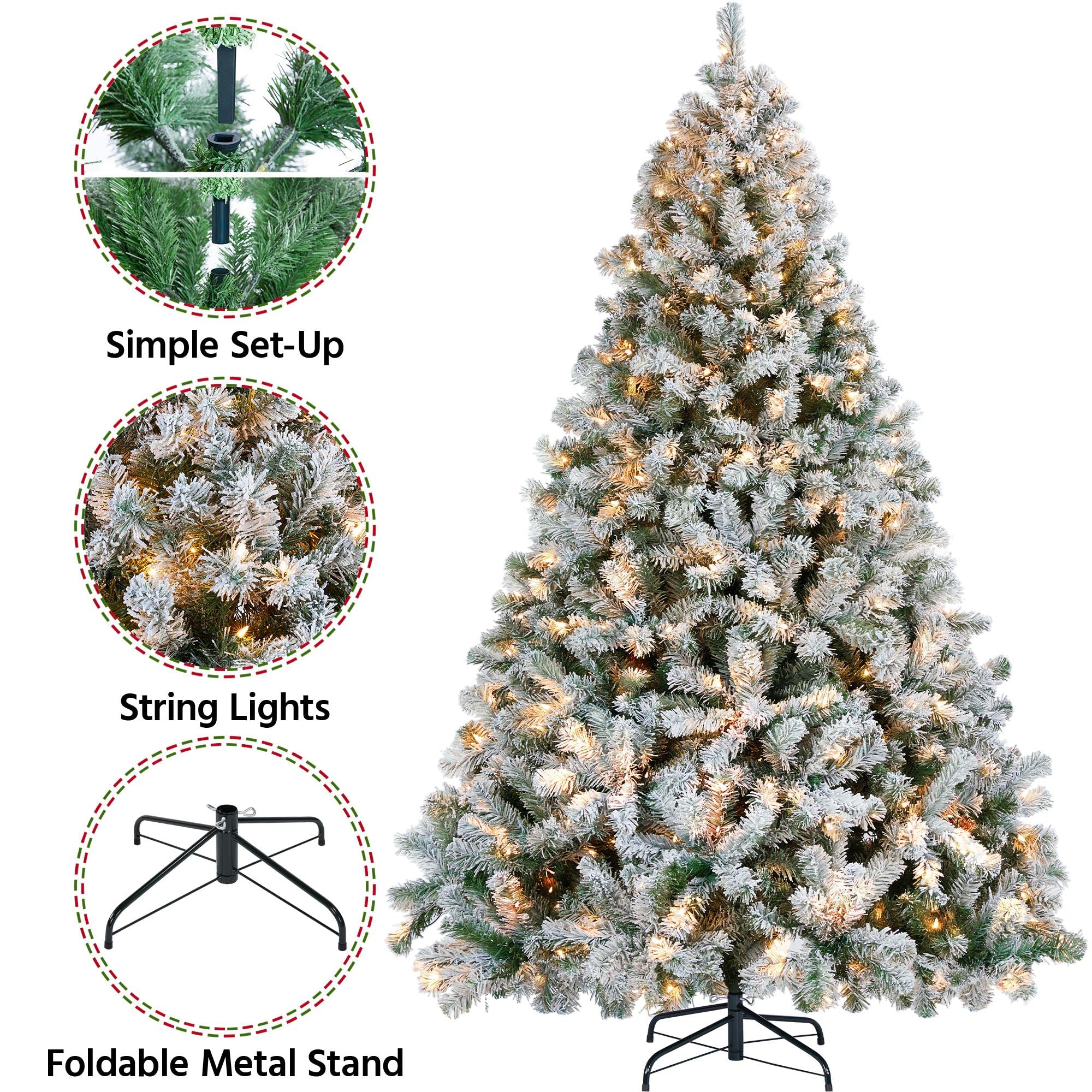 Foto 5 pulgar | Árbol De Navidad Yaheetech De 2,3 M, Preiluminado, Con Luces, Flocado - Venta Internacional.