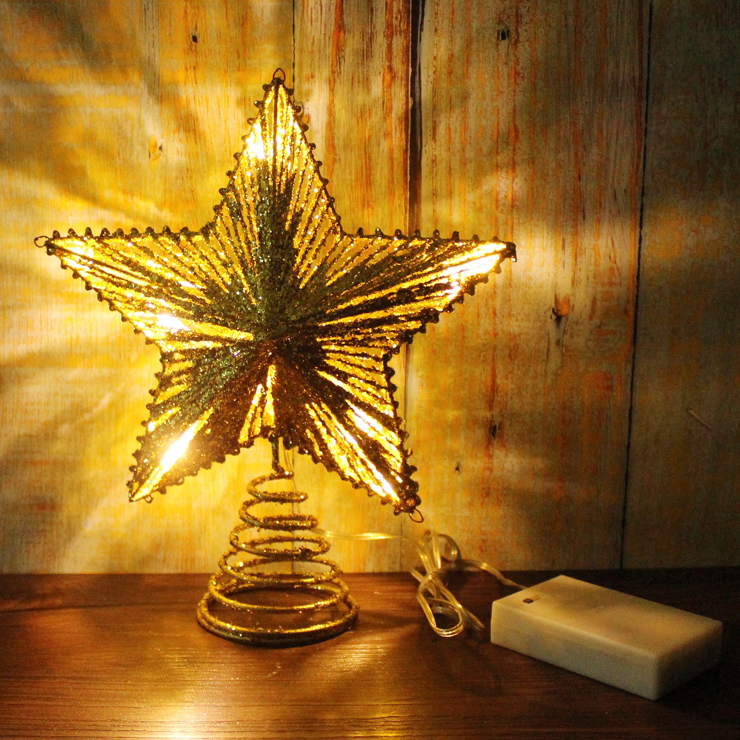 Foto 4 pulgar | Árbol De Navidad Con Forma De Estrella Cvhomedeco, Dorado Con Purpurina 3d Y Led - Venta Internacional.