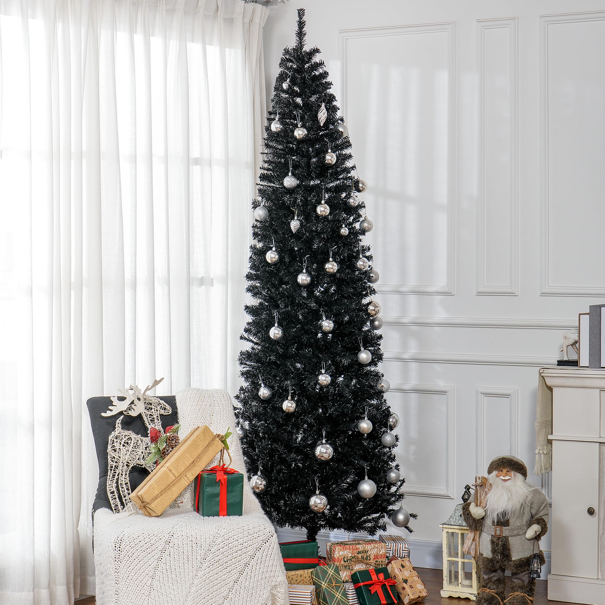 Foto 3 pulgar | Lápiz Homcom Con Forma De Árbol De Navidad, 8 Pies, Delgado, Sin Iluminación, Abeto De Douglas, Negro - Venta Int