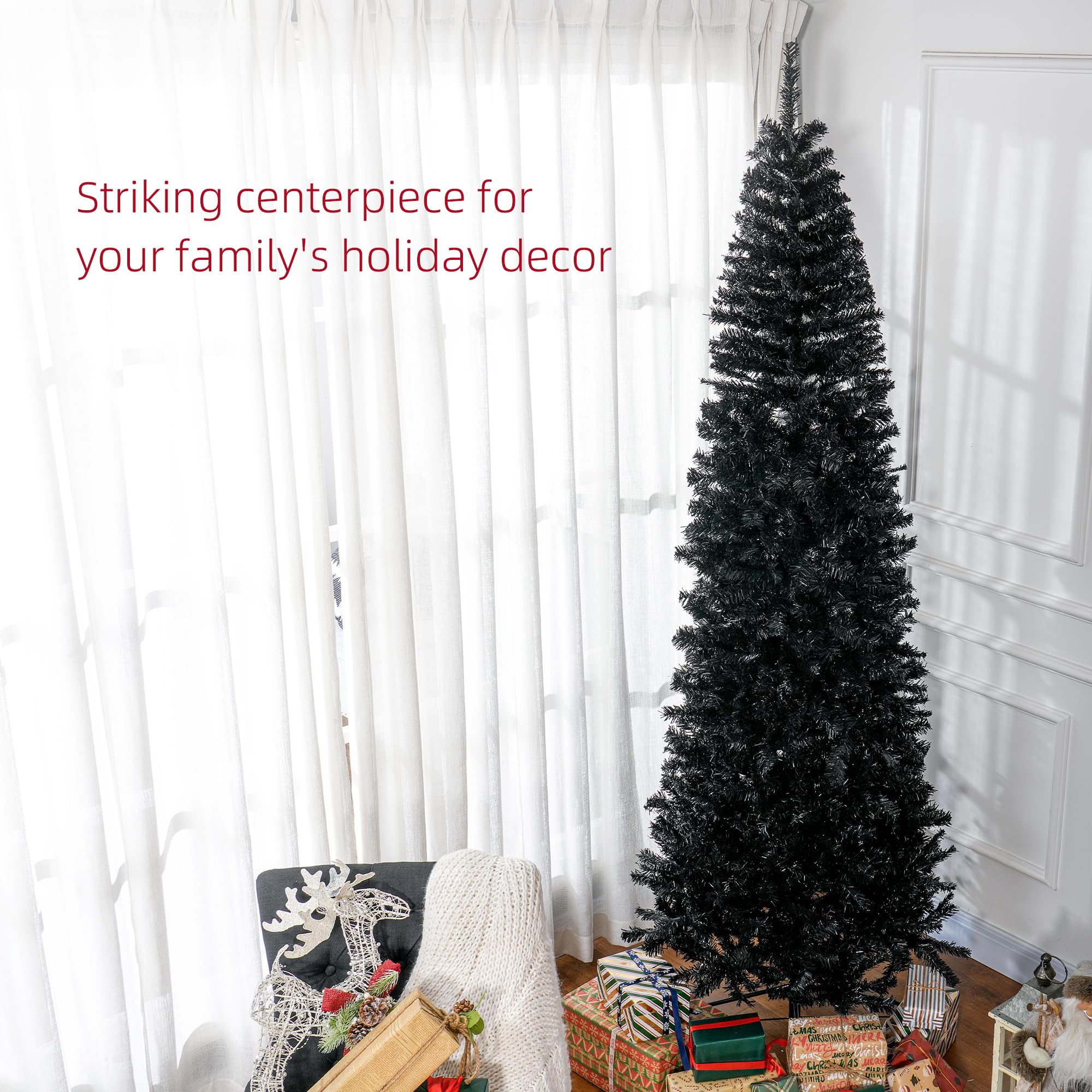 Foto 3 | Lápiz Homcom Con Forma De Árbol De Navidad, 8 Pies, Delgado, Sin Iluminación, Abeto De Douglas, Negro - Venta Int