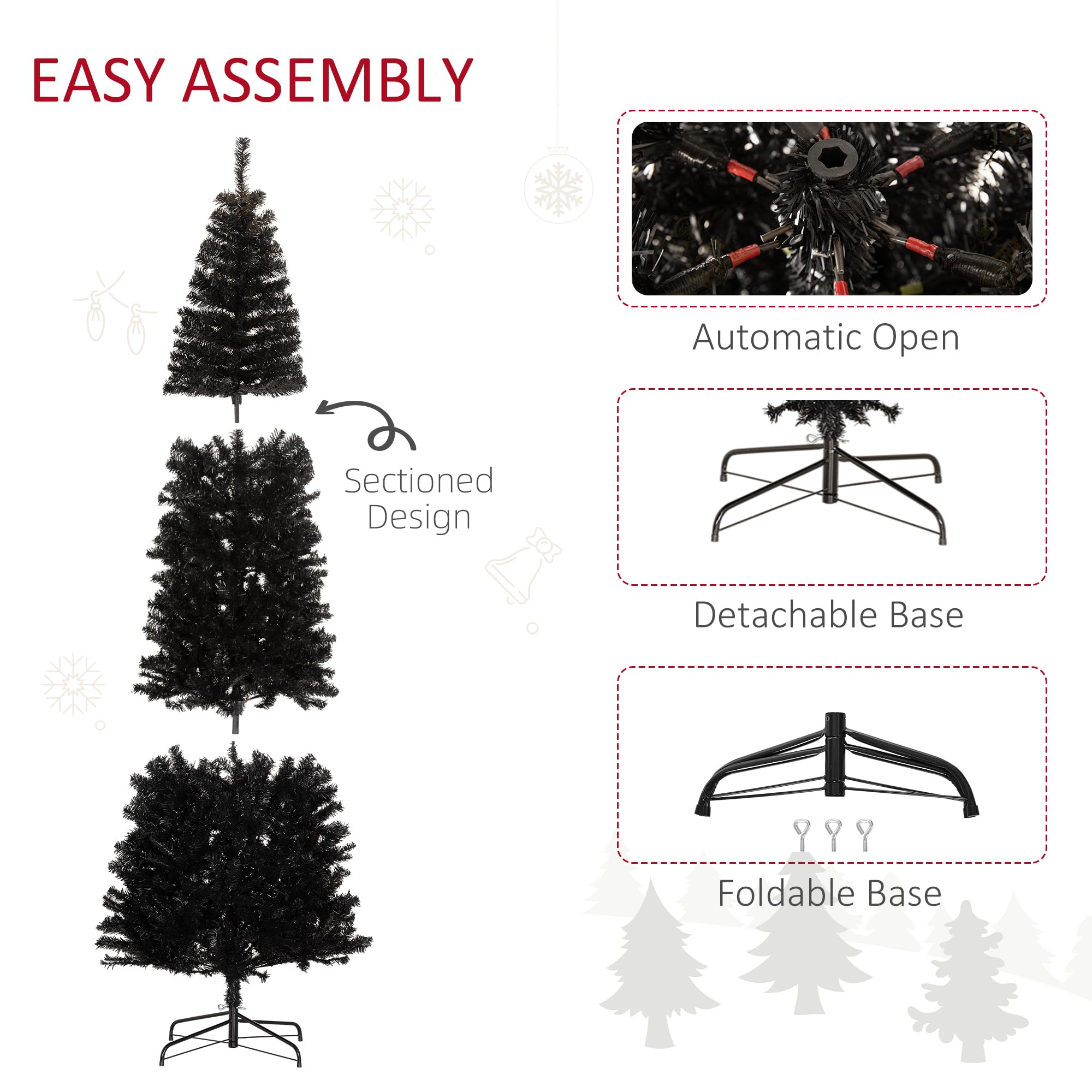 Foto 7 | Lápiz Homcom Con Forma De Árbol De Navidad, 8 Pies, Delgado, Sin Iluminación, Abeto De Douglas, Negro - Venta Int