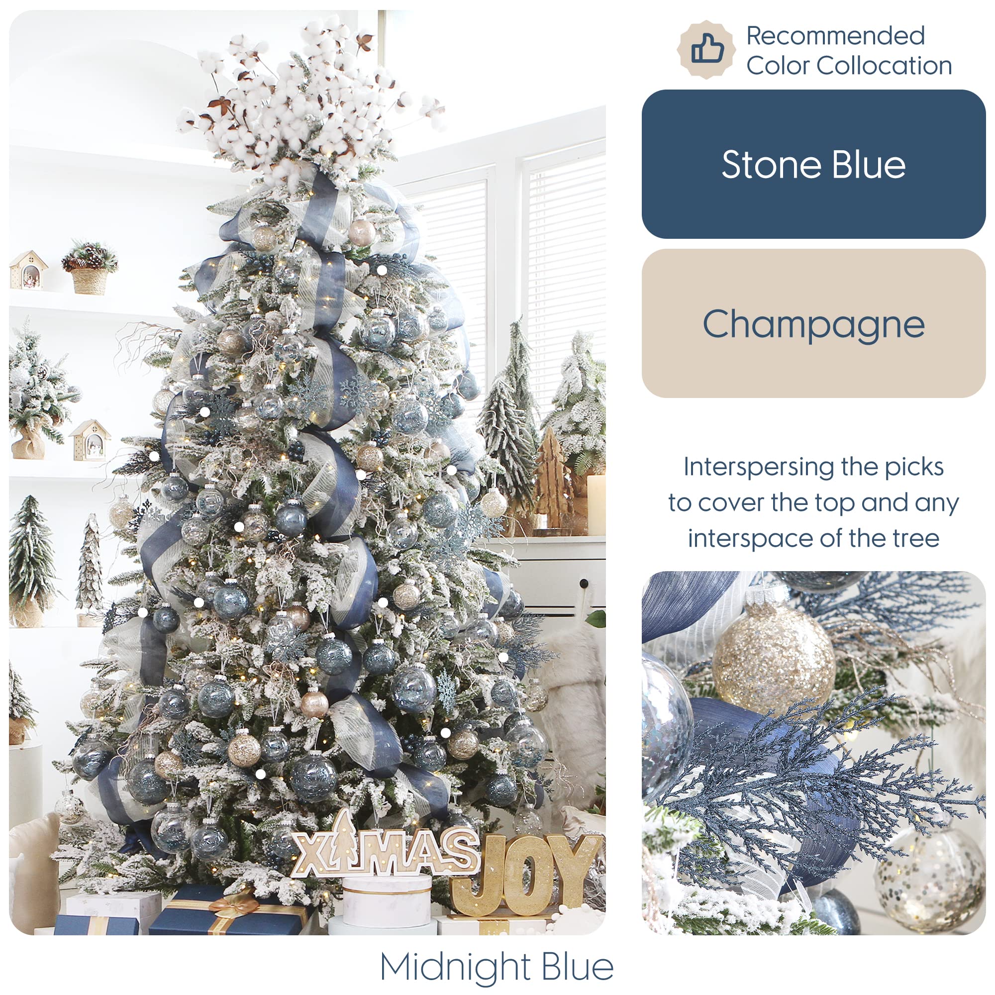 Foto 4 pulgar | Adornos Para Árbol De Navidad Sea Team, Ramita De Pino Con Purpurina, 14 Cm - Venta Internacional.