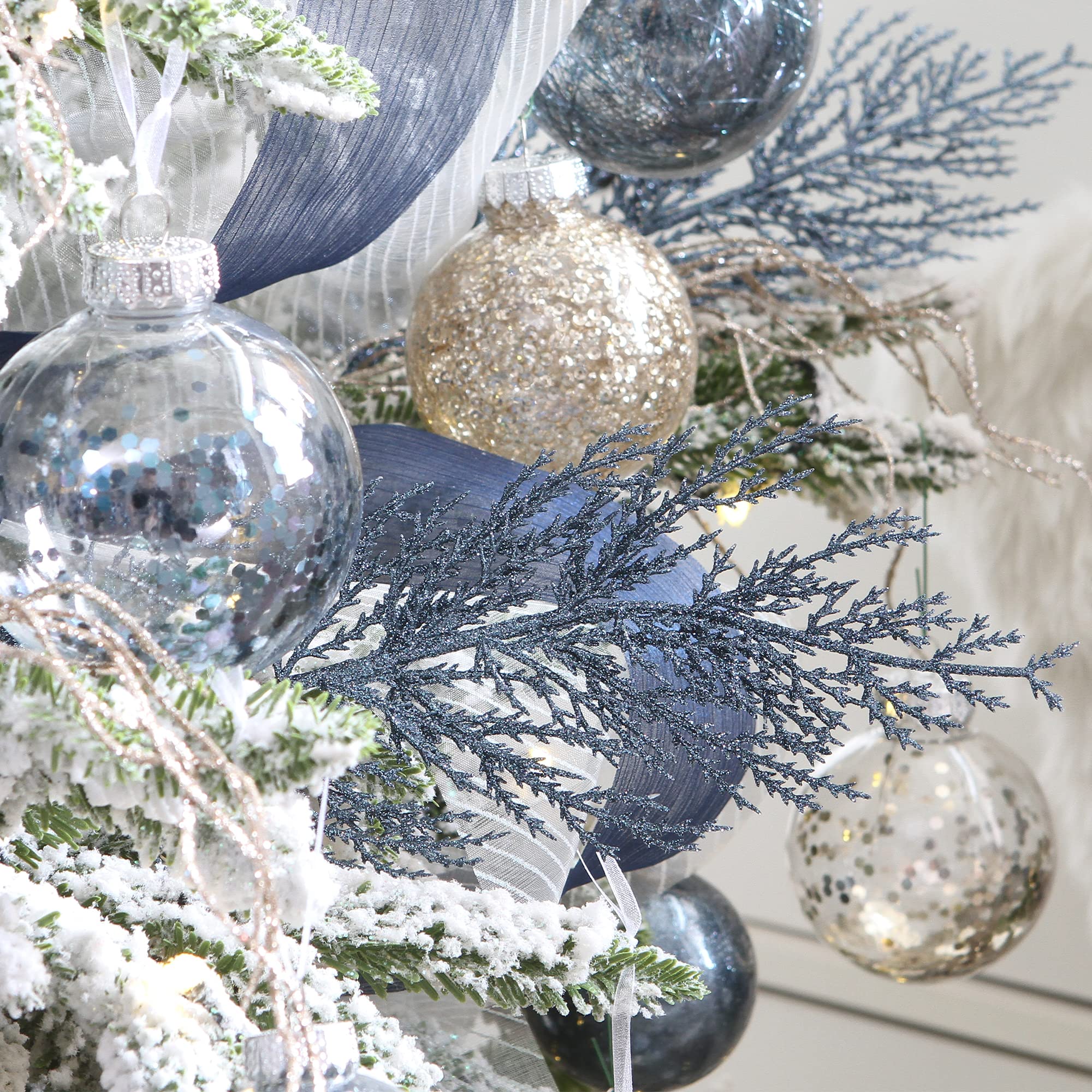 Foto 6 | Adornos Para Árbol De Navidad Sea Team, Ramita De Pino Con Purpurina, 14 Cm - Venta Internacional.