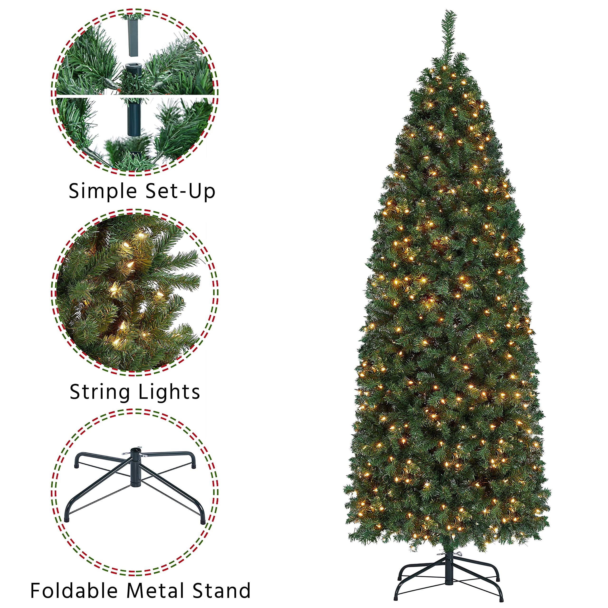 Foto 6 pulgar | Árbol De Navidad Yaheetech Artificial Preiluminado De 6 Pies Con 250 Luces - Venta Internacional.