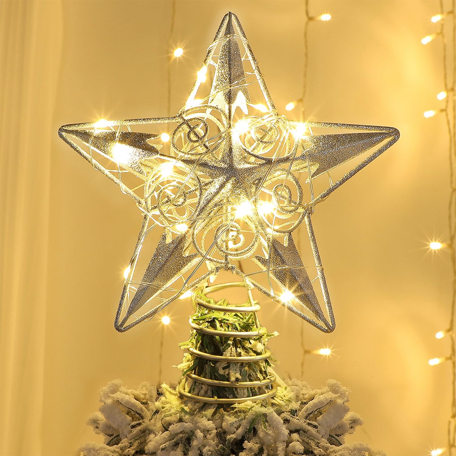 Foto 1 | Decoración Para Árbol De Navidad Juegoal Star Con 20 Luces Led Plateadas - Venta Internacional.