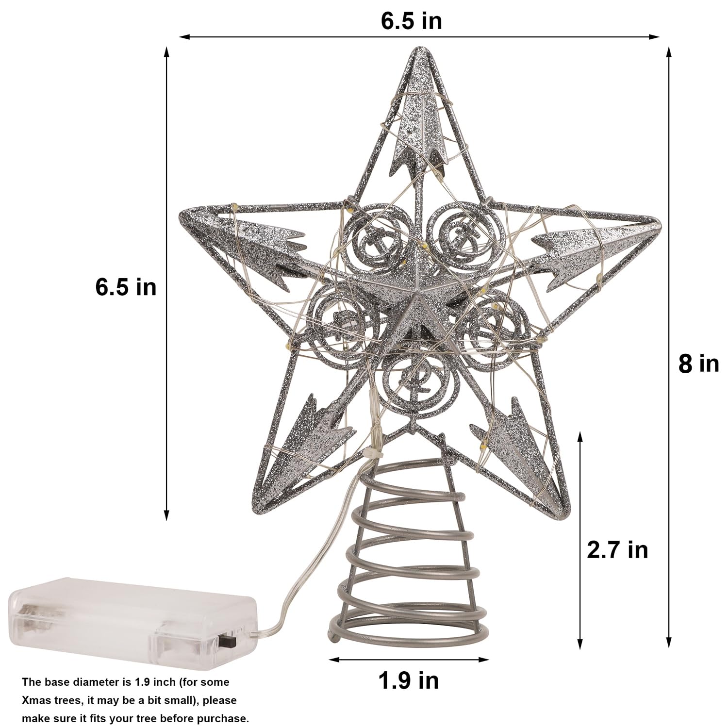 Foto 3 pulgar | Decoración Para Árbol De Navidad Juegoal Star Con 20 Luces Led Plateadas - Venta Internacional.