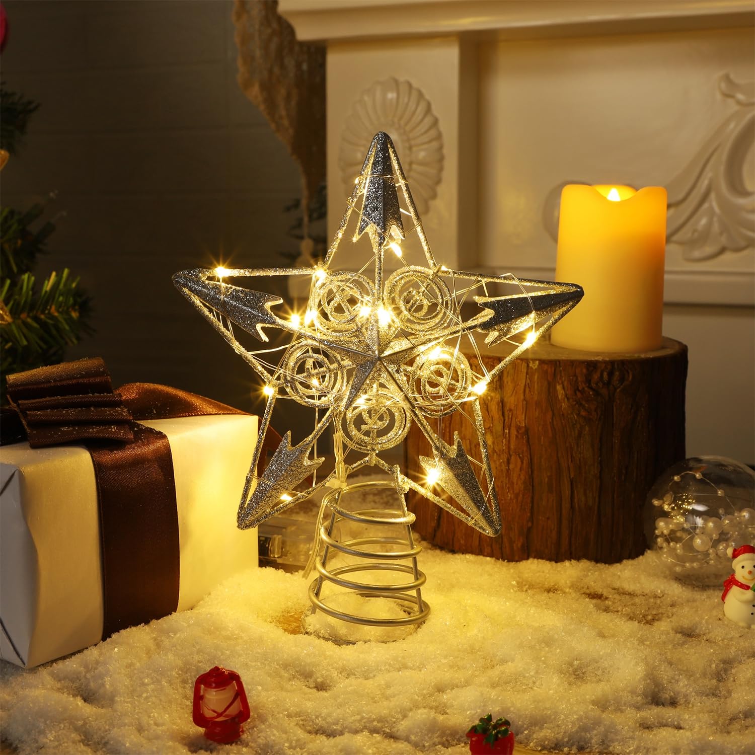 Foto 3 | Decoración Para Árbol De Navidad Juegoal Star Con 20 Luces Led Plateadas - Venta Internacional.