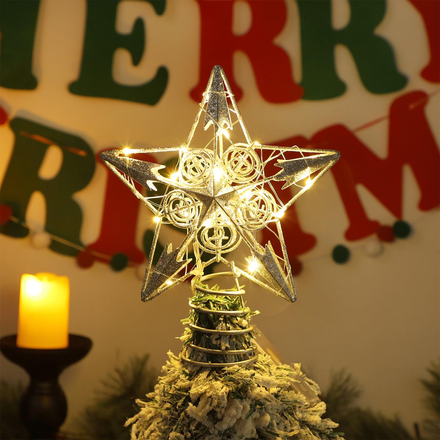 Foto 4 | Decoración Para Árbol De Navidad Juegoal Star Con 20 Luces Led Plateadas - Venta Internacional.