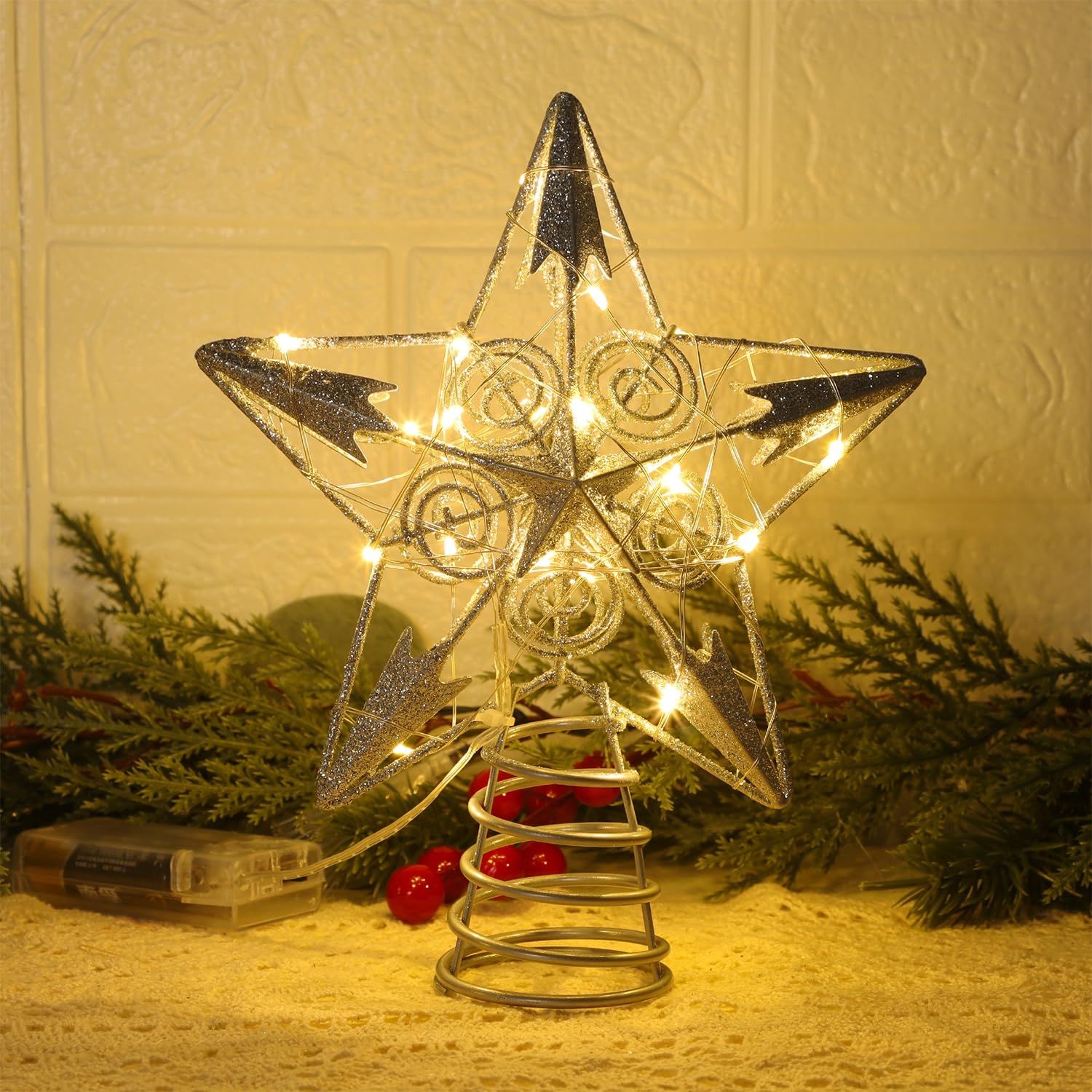 Foto 5 | Decoración Para Árbol De Navidad Juegoal Star Con 20 Luces Led Plateadas - Venta Internacional.