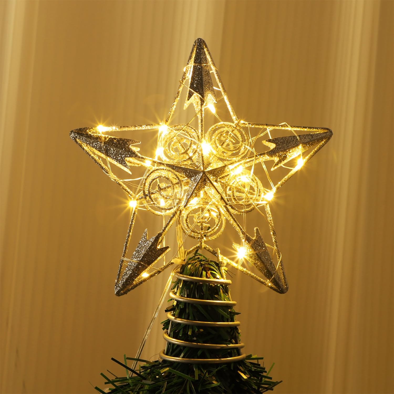 Foto 7 | Decoración Para Árbol De Navidad Juegoal Star Con 20 Luces Led Plateadas - Venta Internacional.