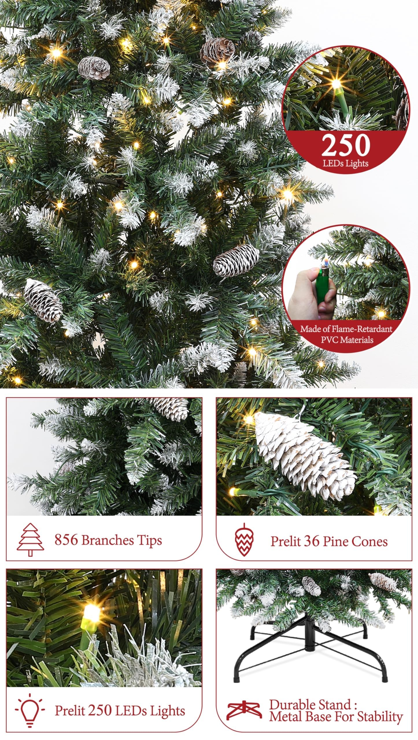 Foto 4 pulgar | Árbol De Navidad Turnmeon Prelit Fraser Fir De 6 Pies Con 250 Led - Venta Internacional.