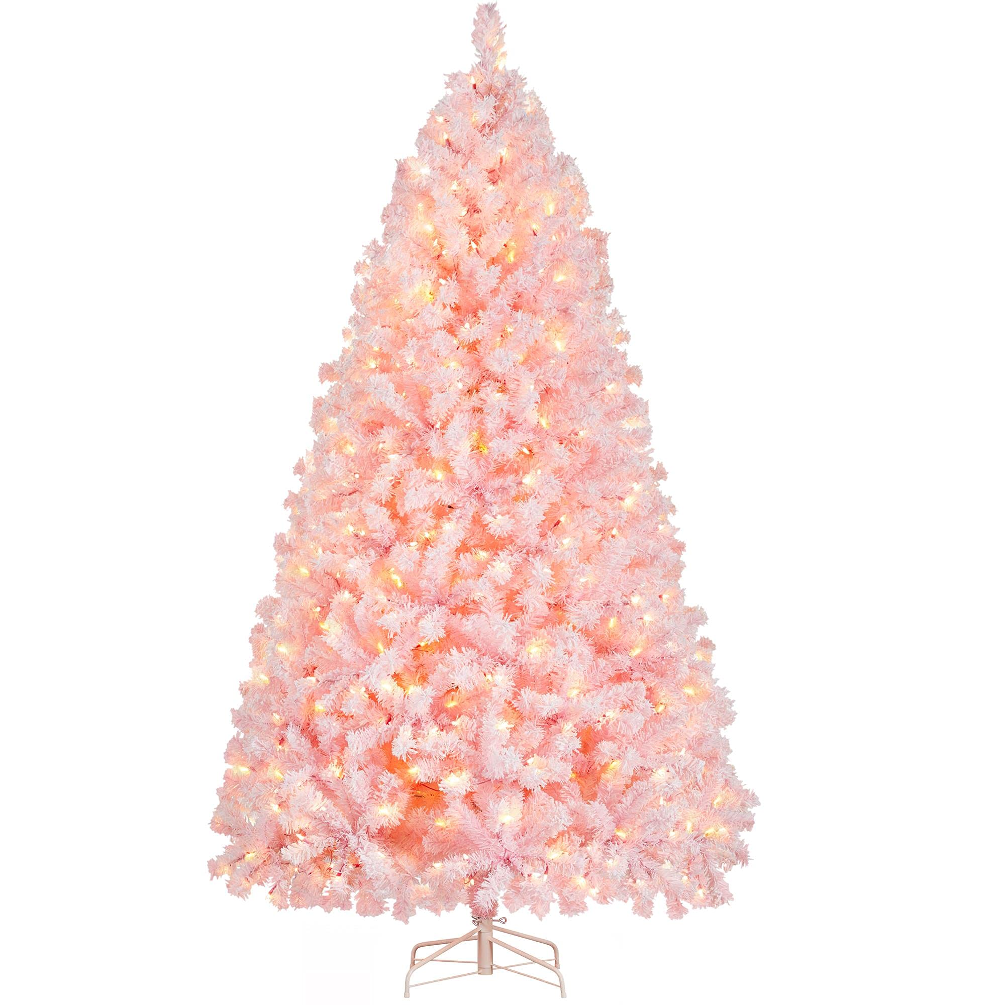 Foto 1 | Árbol De Navidad Yaheetech De 2,28 M, Preiluminado, Con Nieve Flocada, Color Rosa - Venta Internacional.