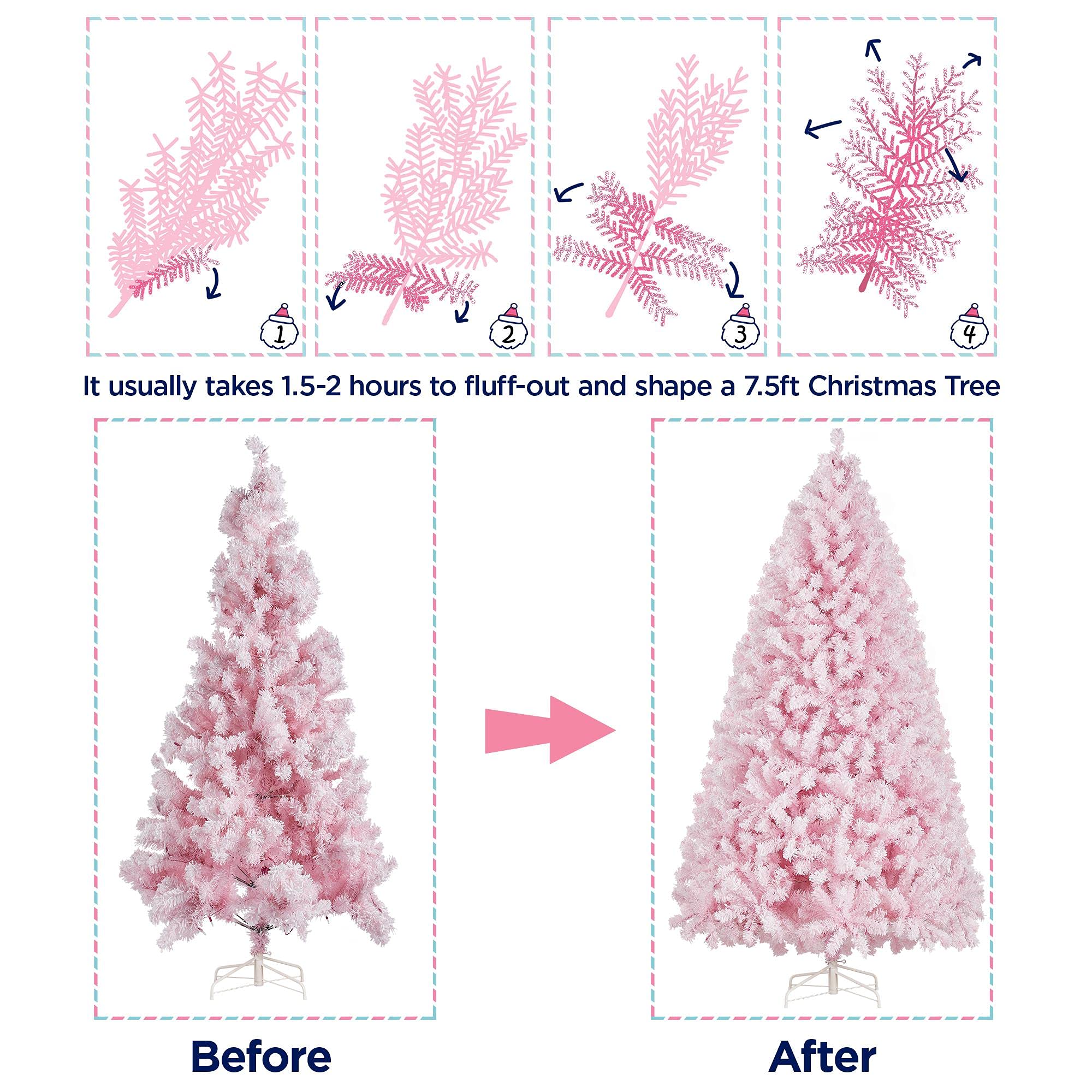 Foto 6 pulgar | Árbol De Navidad Yaheetech De 2,28 M, Preiluminado, Con Nieve Flocada, Color Rosa - Venta Internacional.