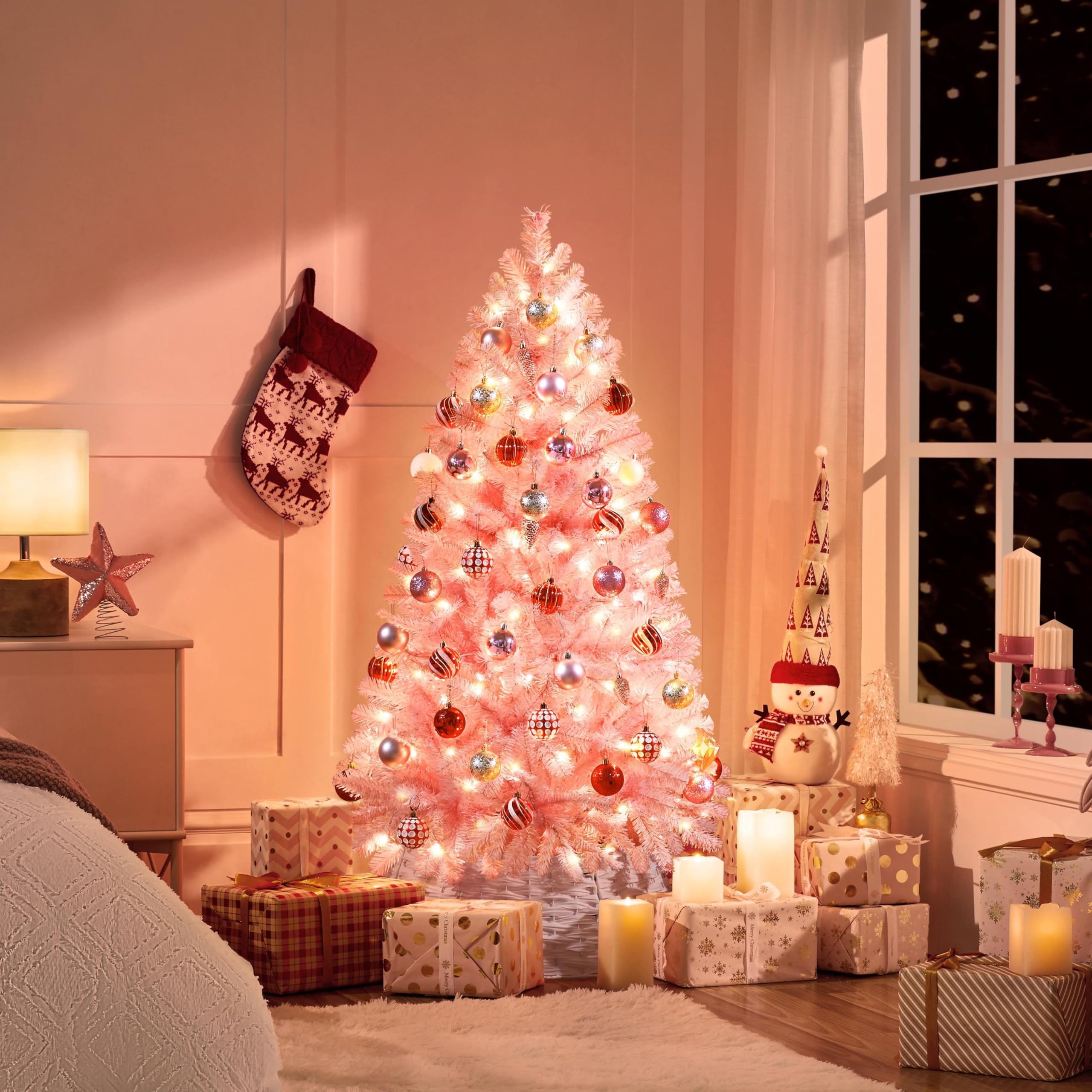 Foto 2 | Árbol De Navidad Yaheetech, Abeto Preiluminado De 4,5 Pies Con 150 Luces - Venta Internacional.