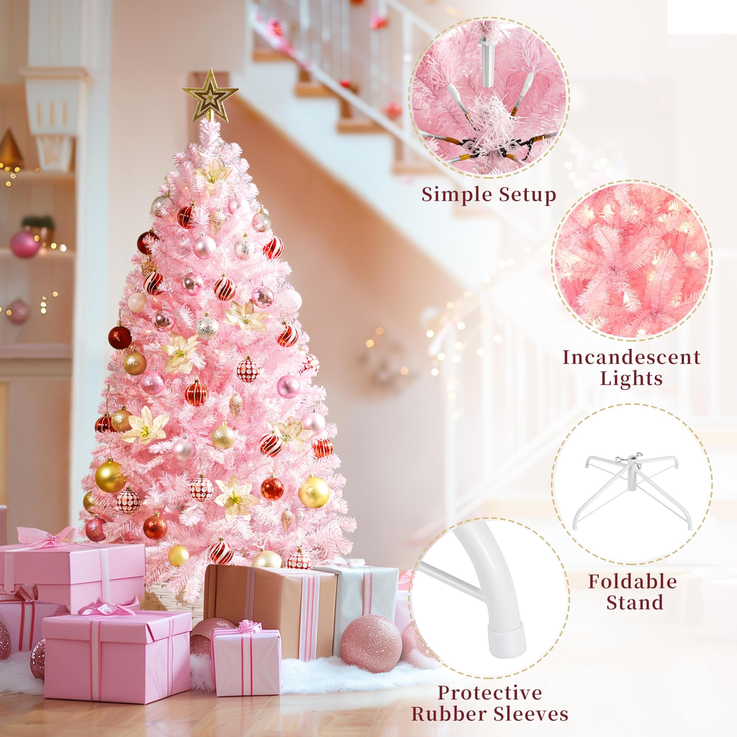 Foto 5 pulgar | Árbol De Navidad Yaheetech, Abeto Preiluminado De 4,5 Pies Con 150 Luces - Venta Internacional.