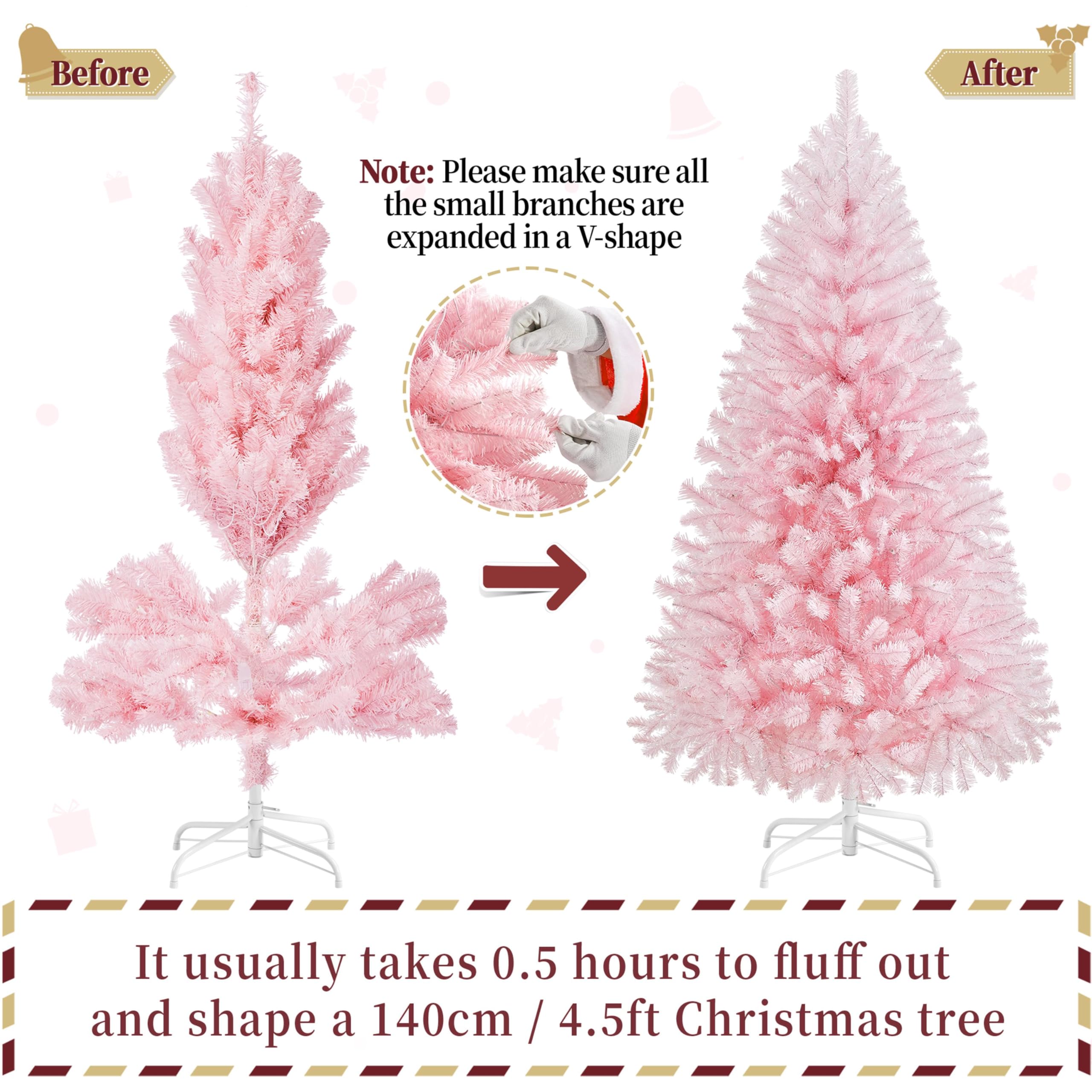 Foto 7 | Árbol De Navidad Yaheetech, Abeto Preiluminado De 4,5 Pies Con 150 Luces - Venta Internacional.