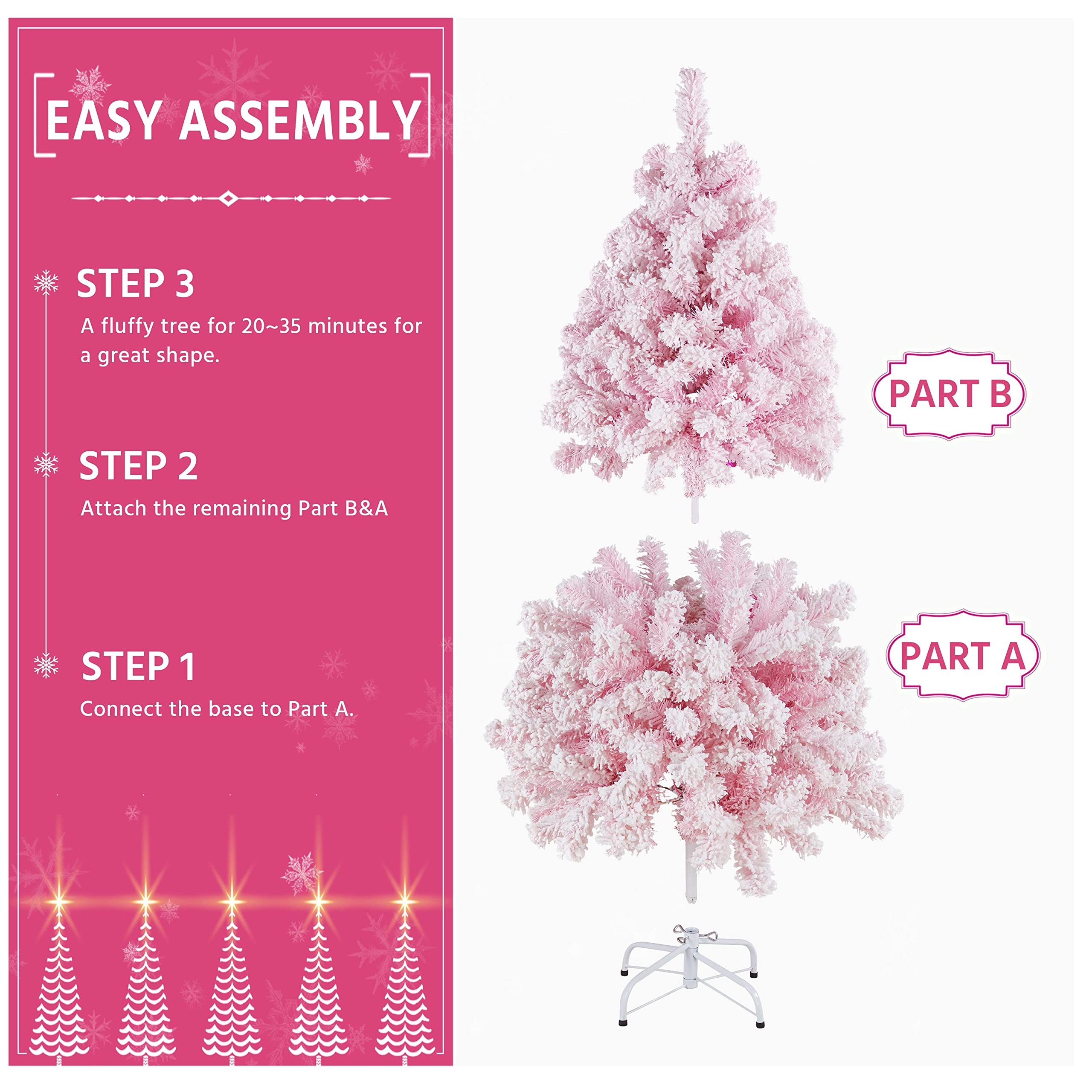 Foto 5 | Árbol De Navidad Yaheetech De 1,4 M Con 105 Luces Incandescentes, Color Rosa - Venta Internacional.