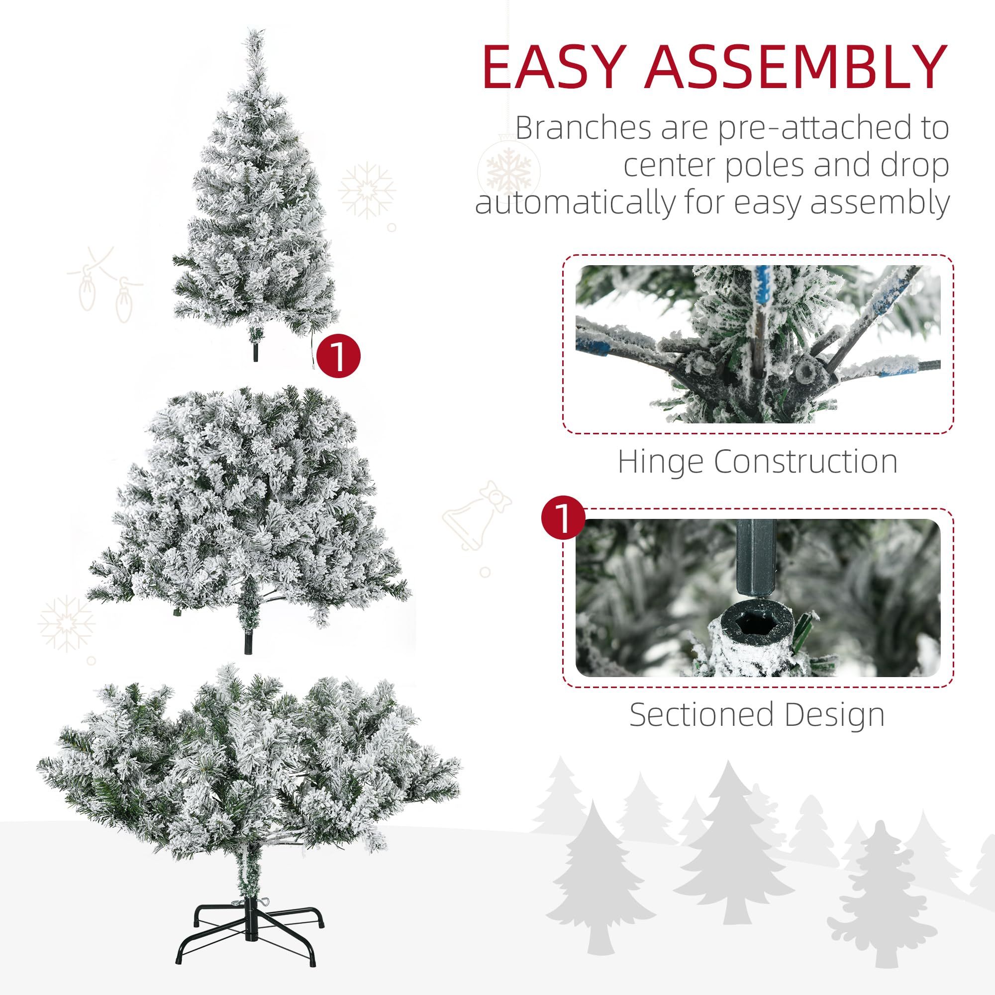 Foto 8 pulgar | Árbol De Navidad Homcom De 6 Pies Con 638 Ramas Cubiertas De Nieve - Venta Internacional.