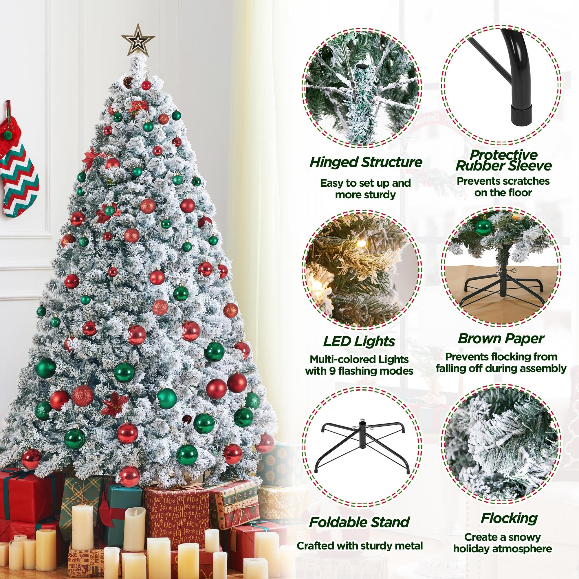 Foto 5 pulgar | Árbol De Navidad Yaheetech, Madera De Abeto Preiluminado, 2,3 M, Con 550 Luces Led - Venta Internacional.