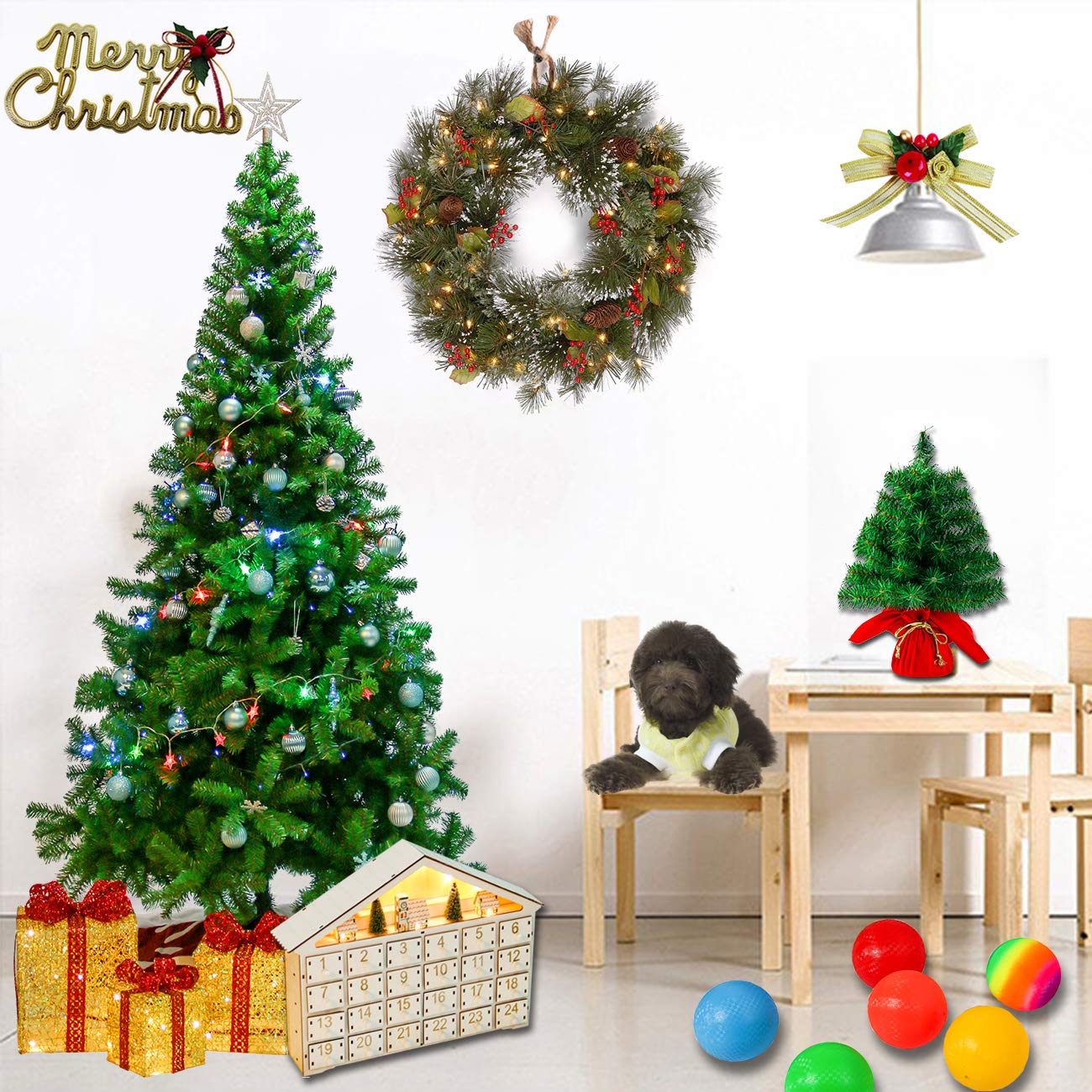 Foto 2 | Árbol De Navidad Sunnyglade Premium Artificial De 6 Pies Con Soporte - Venta Internacional.