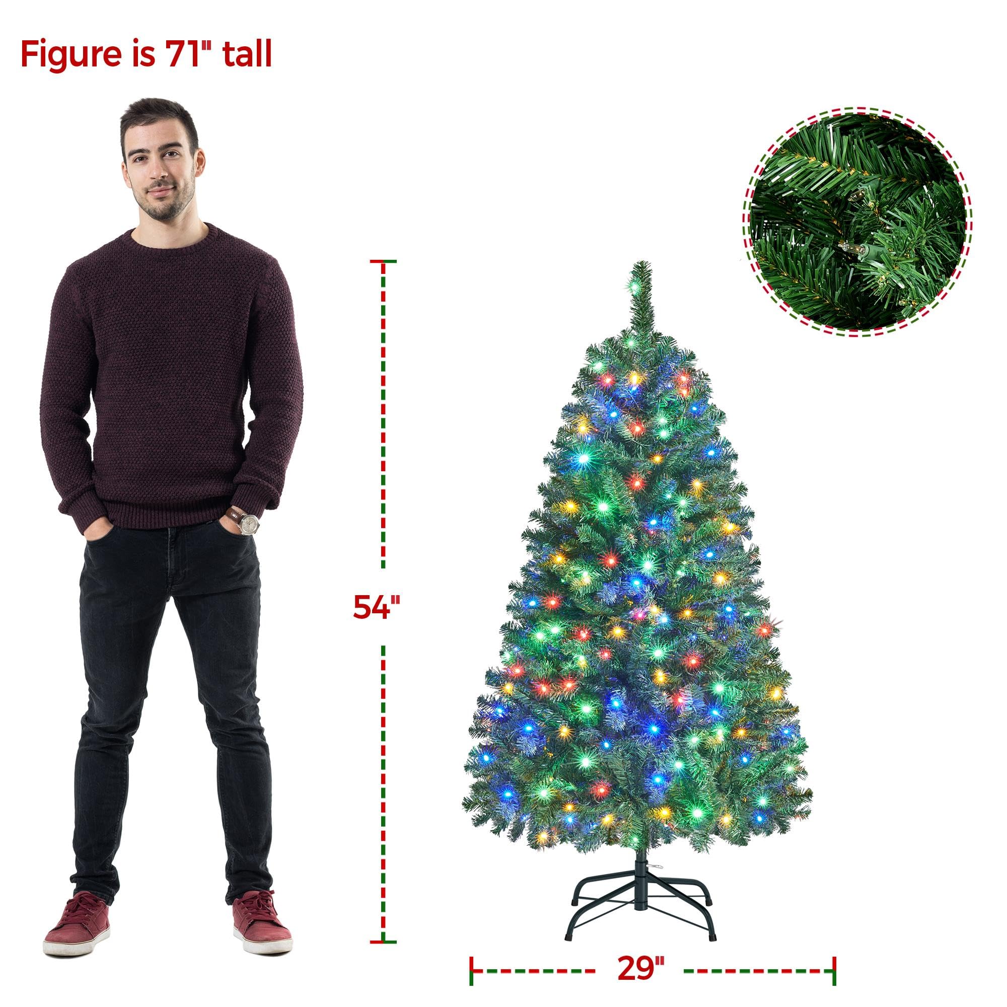 Foto 4 pulgar | Árbol De Navidad Yaheetech De 1,37 M Con 150 Luces Led Y Soporte - Venta Internacional.