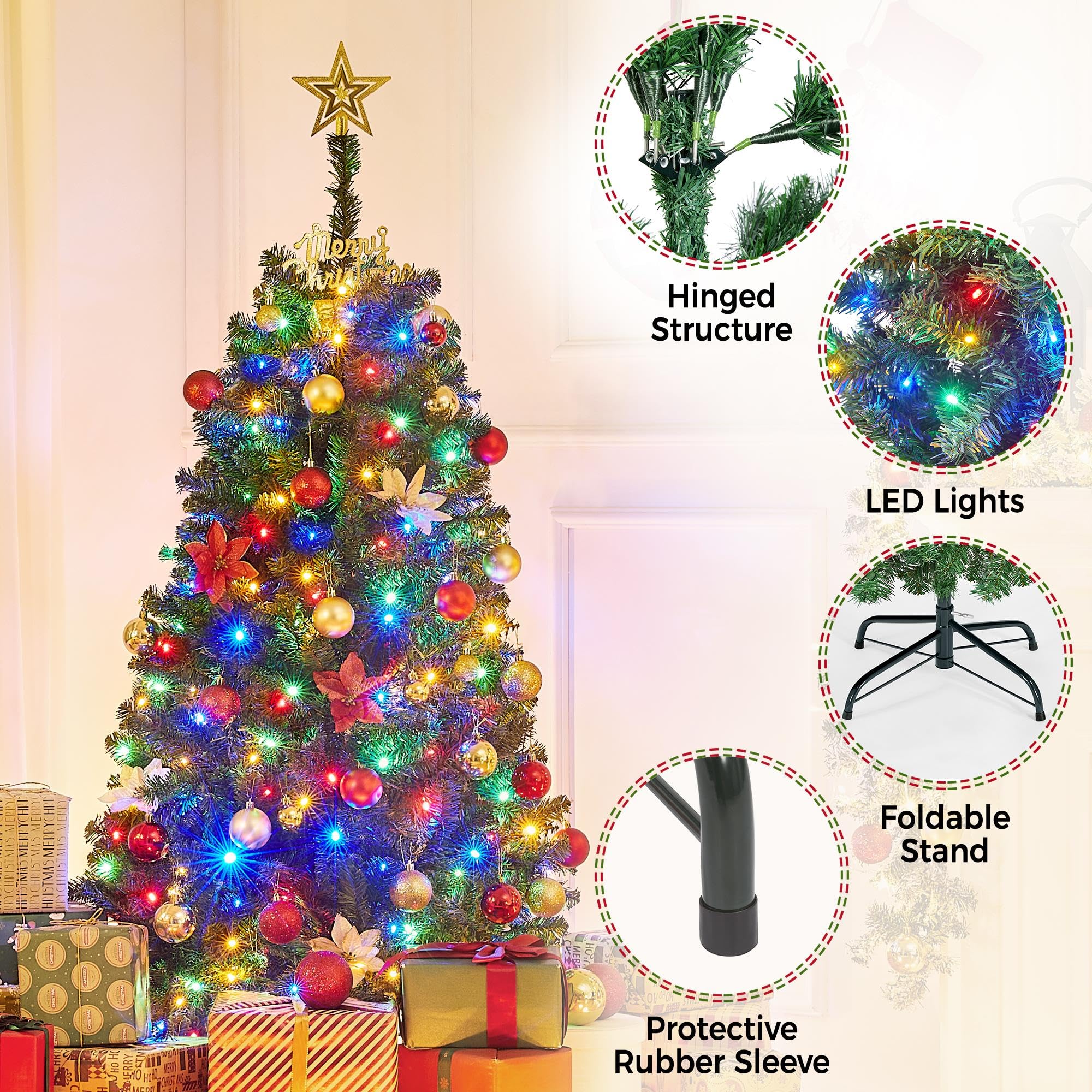 Foto 5 pulgar | Árbol De Navidad Yaheetech De 1,37 M Con 150 Luces Led Y Soporte - Venta Internacional.