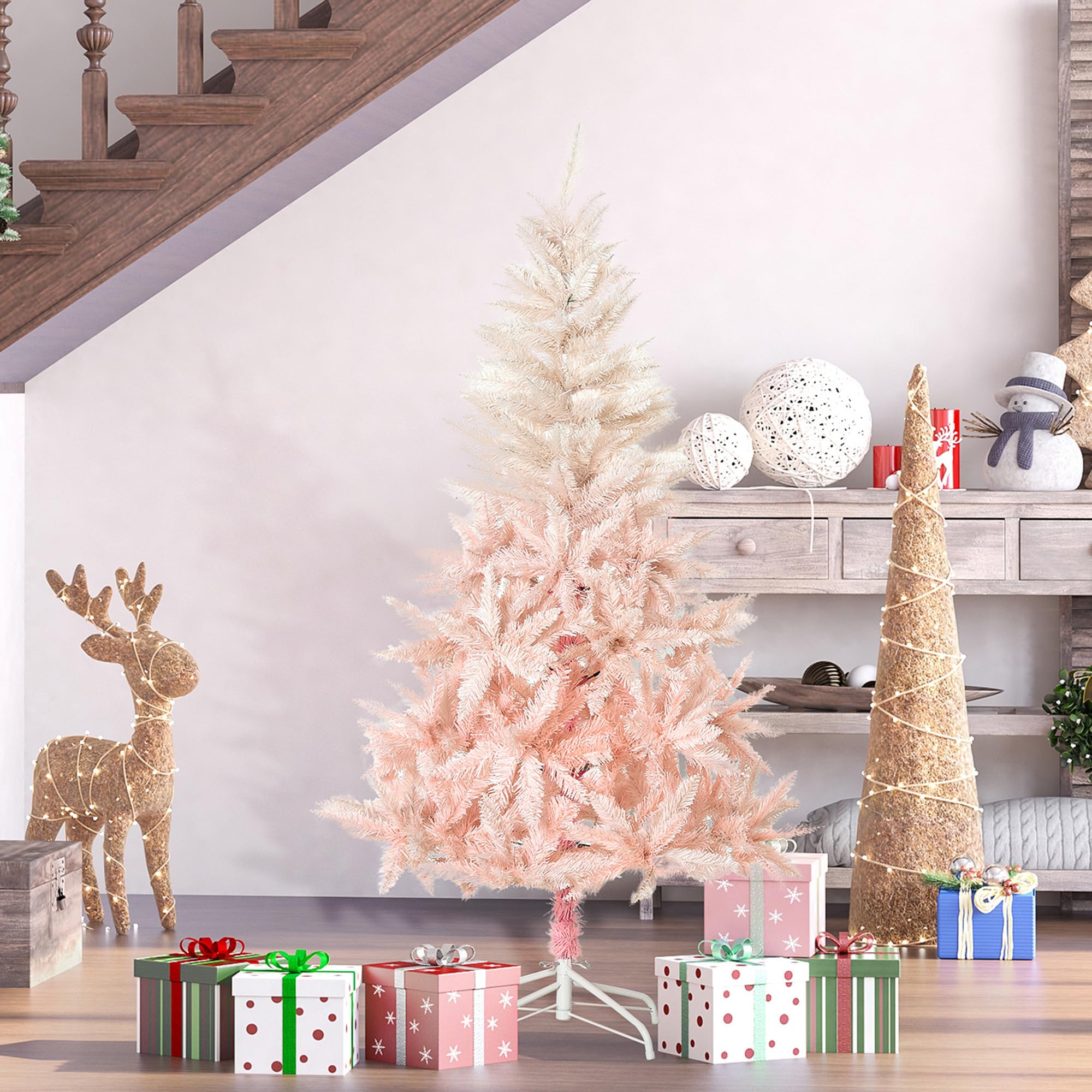 Foto 3 pulgar | Árbol De Navidad Homcom De 1,5 M, Abeto Artificial, Color Rosa, Sin Iluminación - Venta Internacional.
